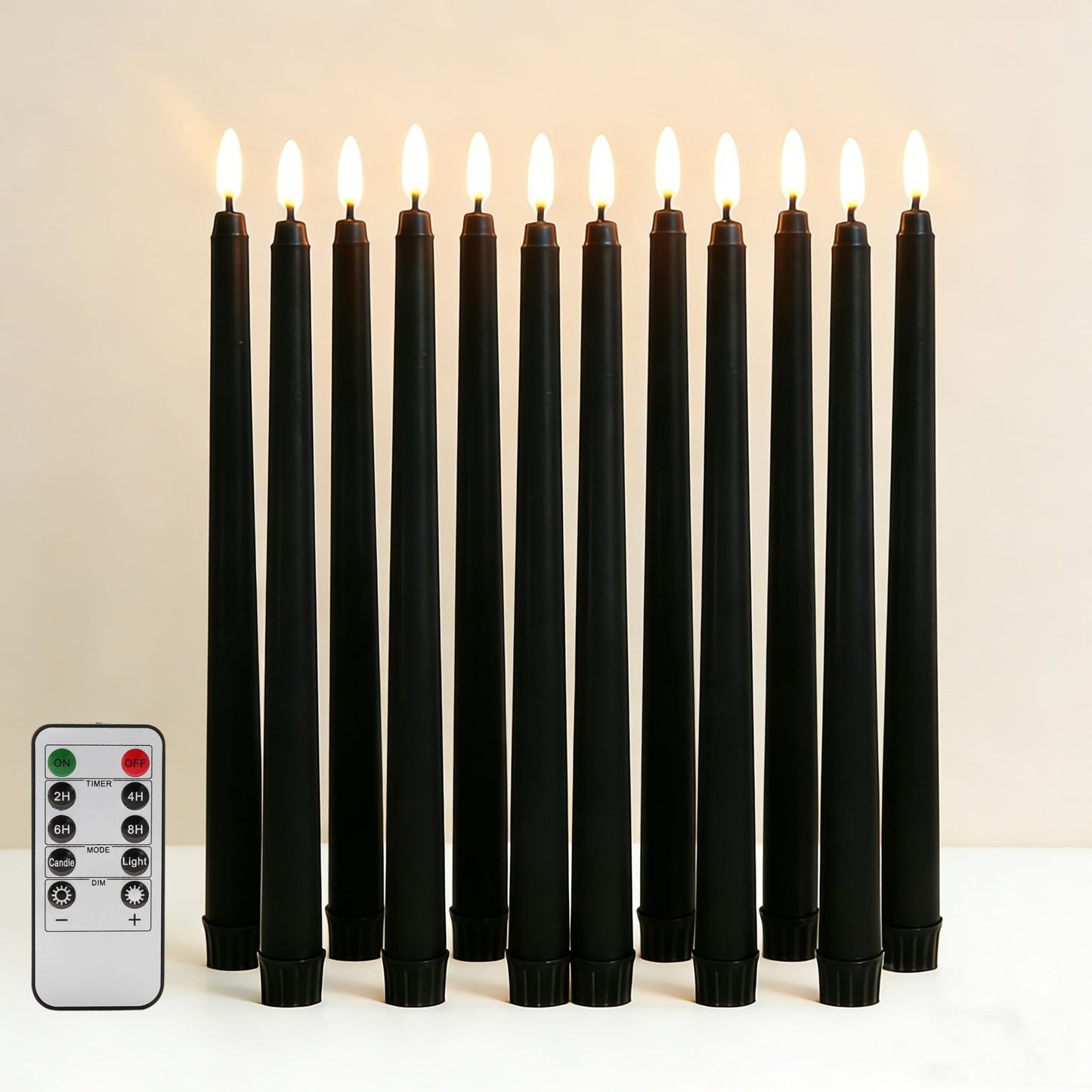 Ni-JASW Black Flameless Taper Candles with Remote, Flickering Battery LED Candlesticks Home Decor Set of 12