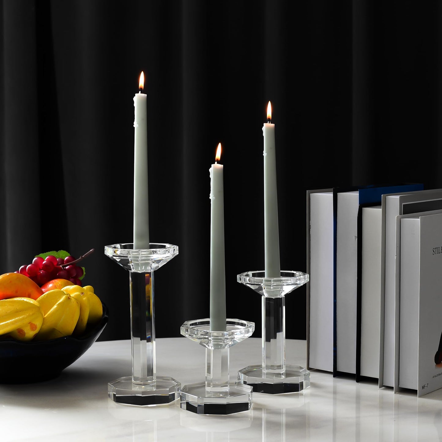 DONOUCLS Crystal Candlestick Holders Set of 3, Clear Crystal Taper/Pillar Candles Holders– Table Centerpieces for Party and Wedding Decoration(4''/6''/8'' Tall)