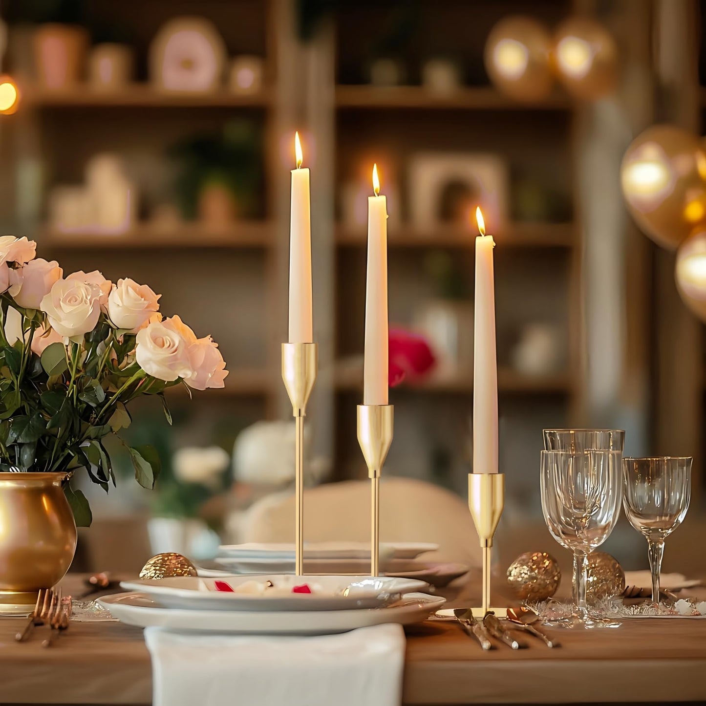ECHFSM French Gold Taper Candle Holders for Wedding Table Centerpiece,Tall Taper Candlestick Holders Bulk Set of 6,Metal Candle Stick Holders for Dinning or Mantel Centerpiece,Party Home Decor