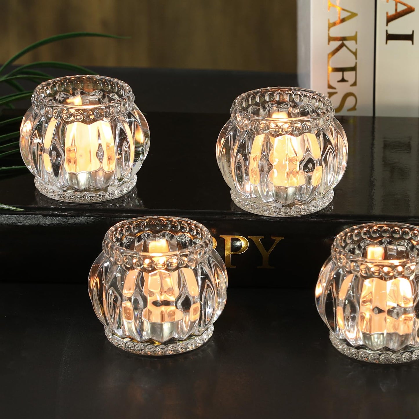 SHOHAYTO Set of 6 Glass Tea Light Candle Holders, Votive Candle Holders for Wedding Table Centerpieces, Tealight Holders for Christmas Party & Home Decor
