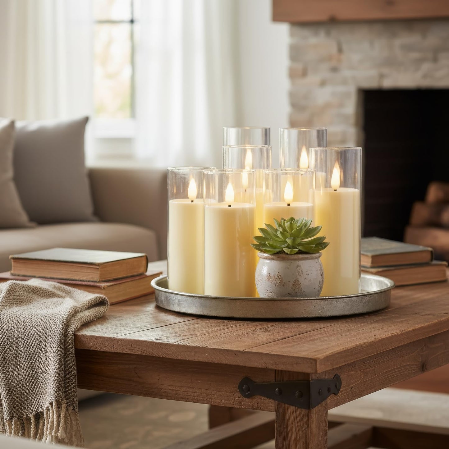 Homemory Ivory Acrylic Flameless LED Candles, Battery Operated with Remote Control and Timer, Electric Fake Candles for Wedding, Home Decor, Set of 9