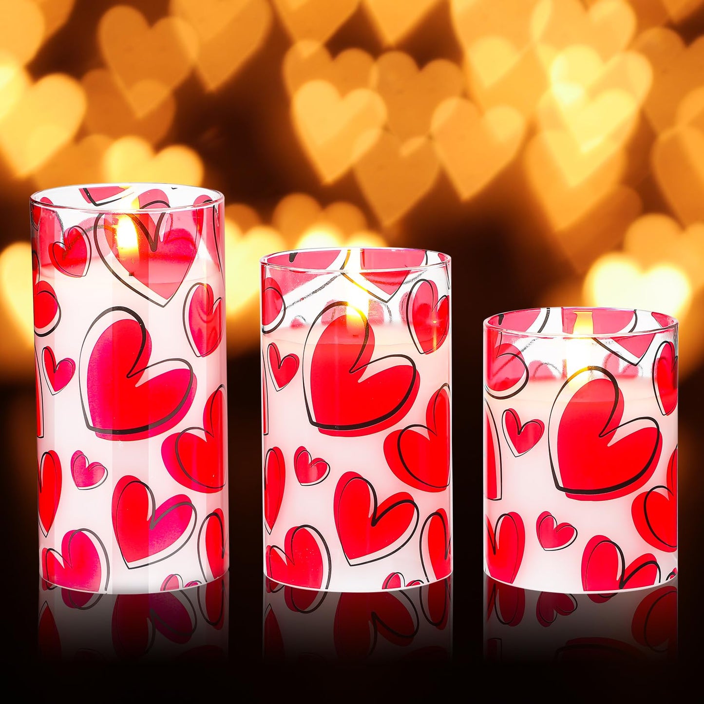 VIHOSE 3 Pcs Valentine LED Flameless Candles Romantic Heart Battery Operated Pillar Candles for Romantic Night Valentine's Day Gifts Proposal Anniversary Festival Gift Table Centerpiece Decor(Heart)