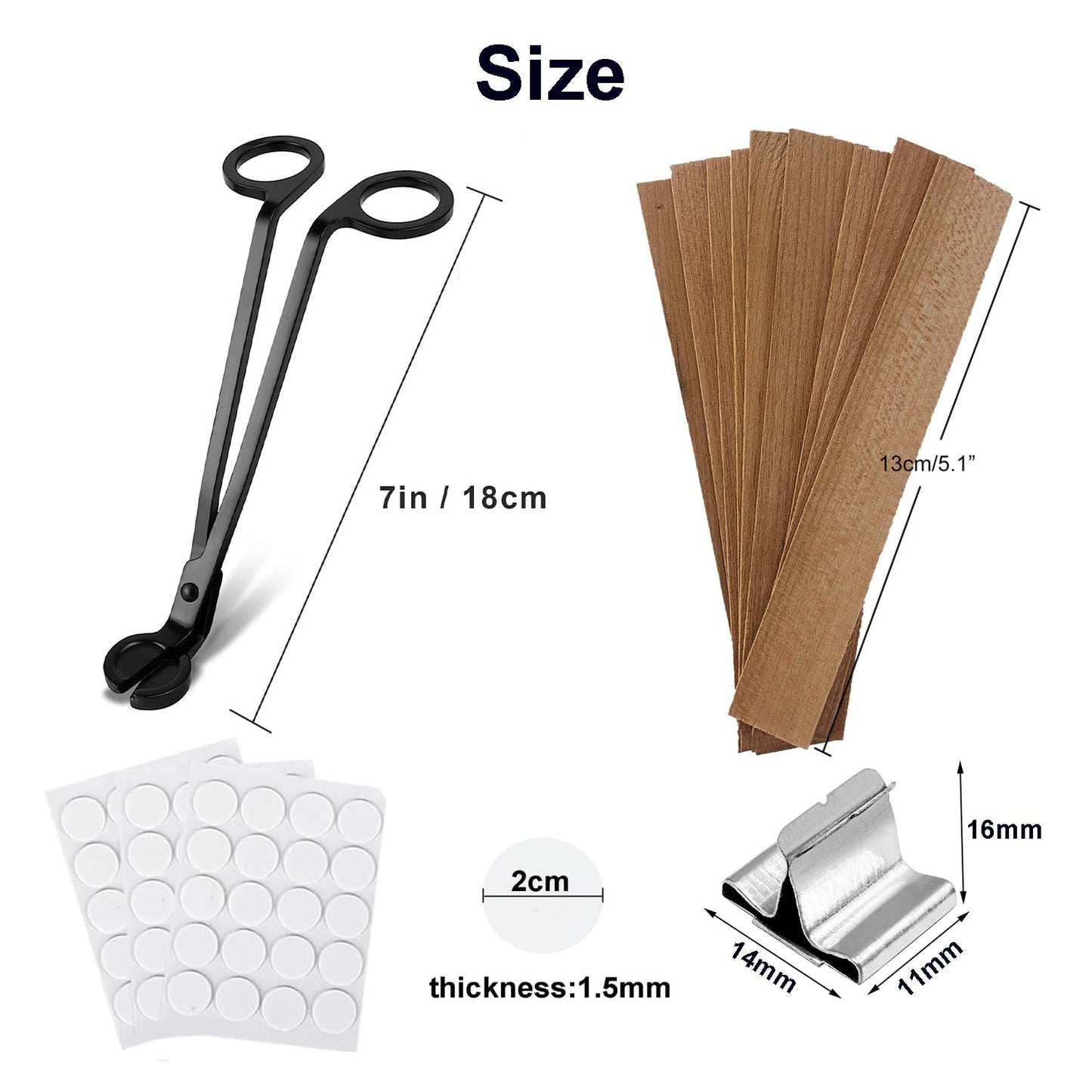 50 PCS Wooden Candle Wicks & Wick Trimmer Wood Candle Wicks 5.1 x 0.5 x 0.02 Inch Smokeless Wood Wicks for Candles with Candle Wick Trimmer and Iron Stand for DIY Candle Making（Use Two Wicks）