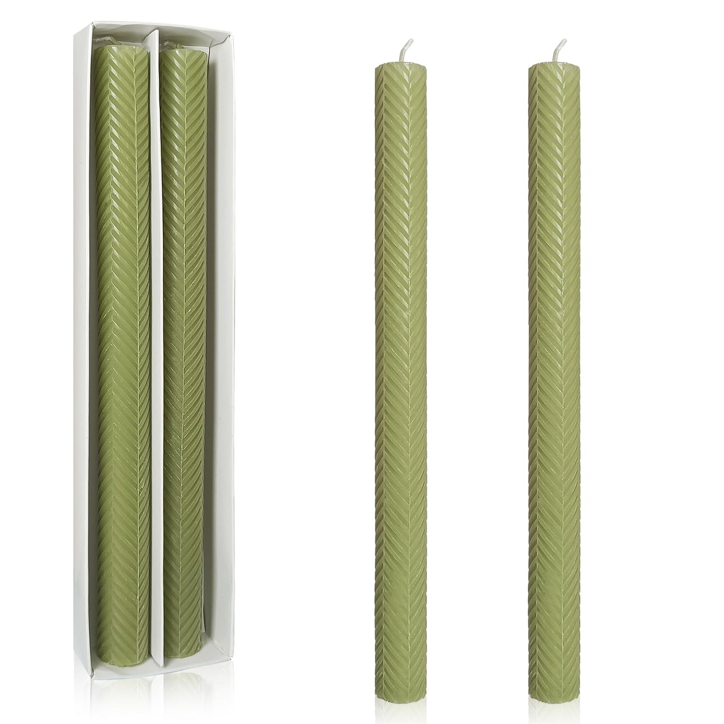 Unscented Long Spiral Taper Candle Handmade Dripless Grass Green 10 Inch Smokeless Tall Twisted Candlesticks Elegant Wave Design for Home Wedding Festive Décor