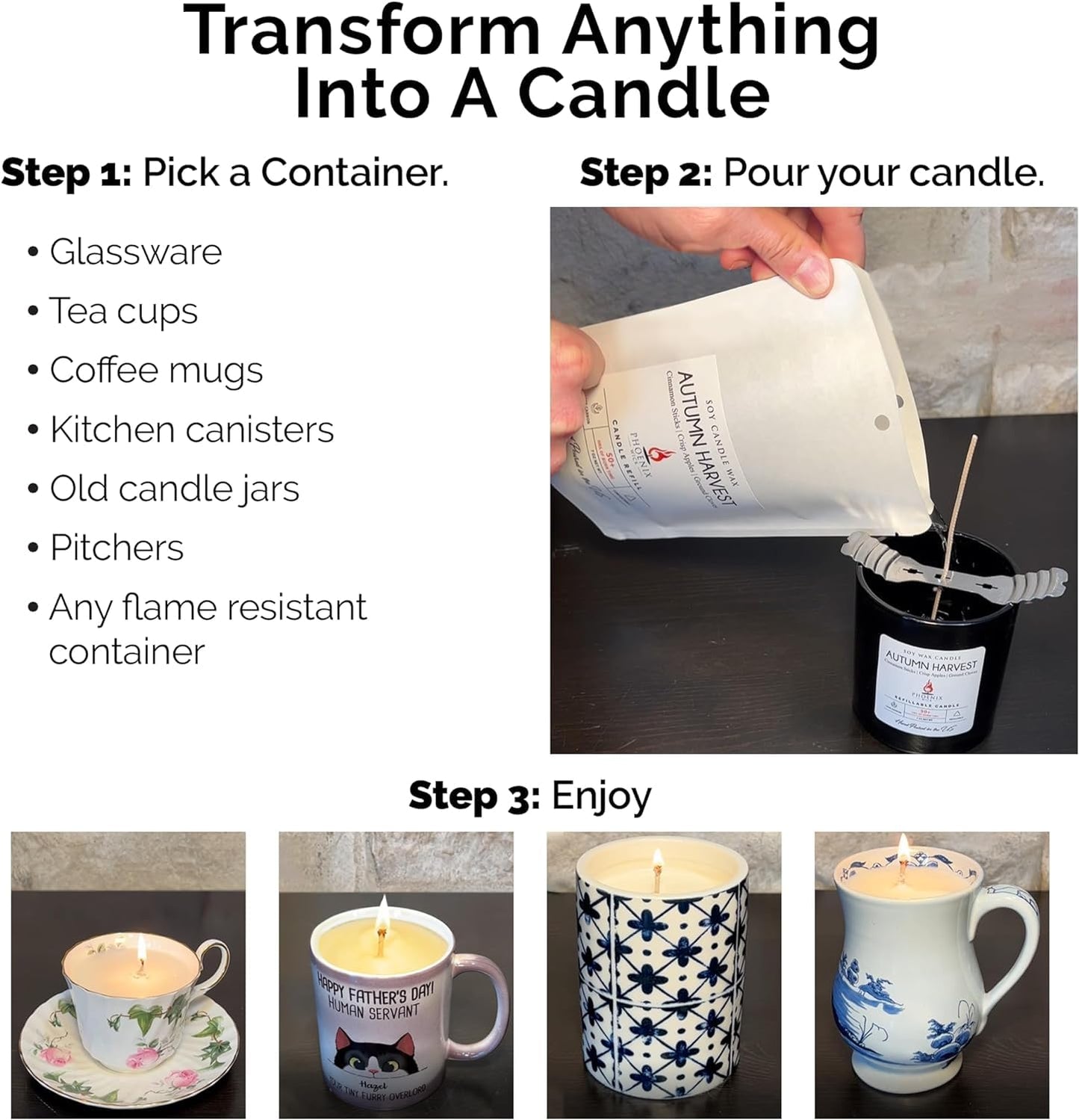Phoenix Wick Candle Making Kit - New Soy Wax & Wick for Your Luxury 14oz Candle Jar - Adds 100 Hours Burn Time (Lavender Cat Calming)