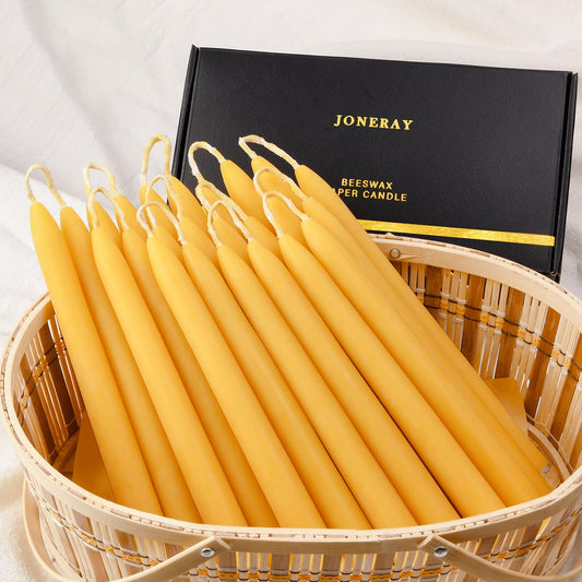 24 Pack Beeswax Taper Candles Bulk,8 Inch Natural Unscented Bees Wax Candles,Smokeless Dripless 6 Hour Long Burn Time Beeswax Candle Sticks for Home Decor (Yellow)