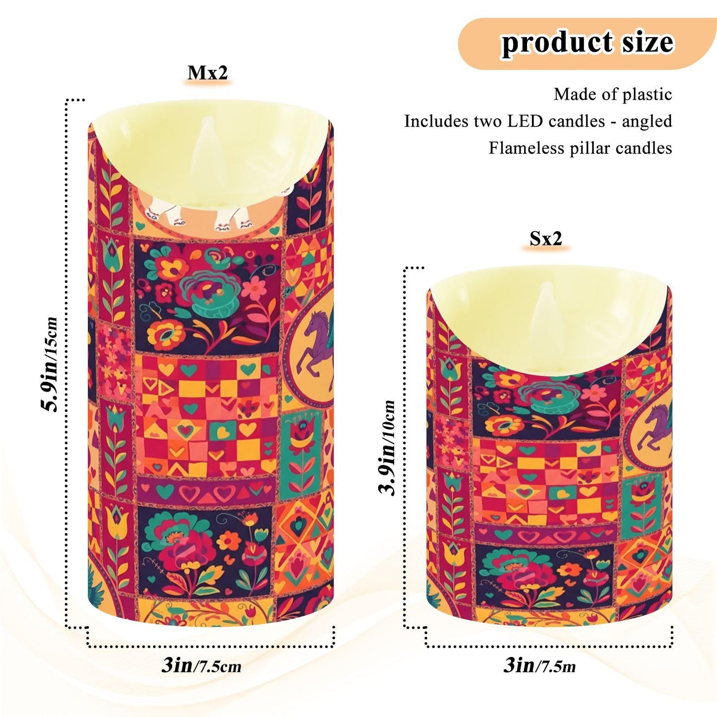 Gravopti Patchwork Animals 2 Pack Flameless LED Pillar Candles with Remote & Timer, Battery Operated, Flickering Wax Candle for Wedding, Romantic Home & Party Decor