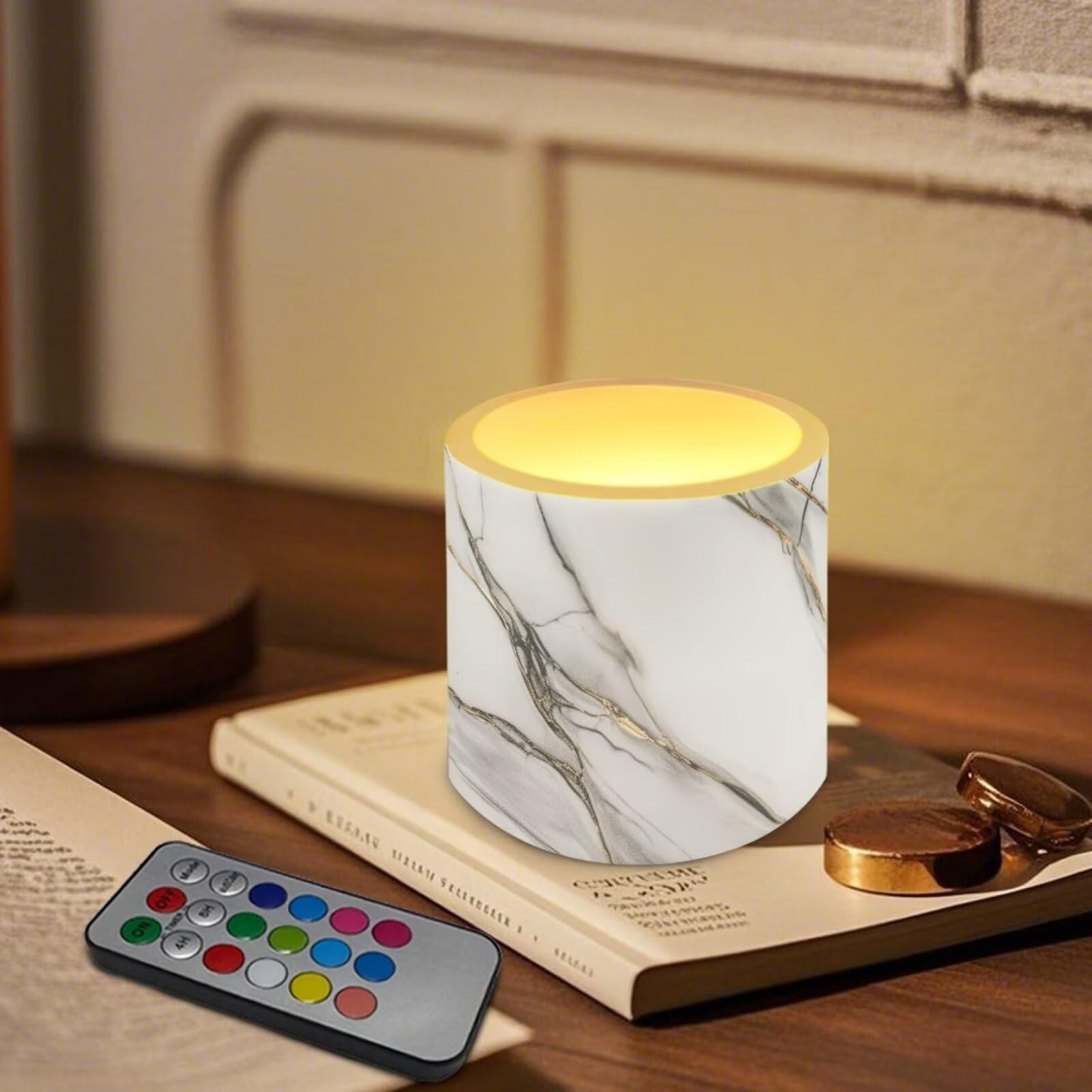 Cozeyat Gray Marble Flameless Candles 4 Pack Battery Operated with Remote Control Timer LED Pillar Candles Waterproof for Indoor Outdoor Garden