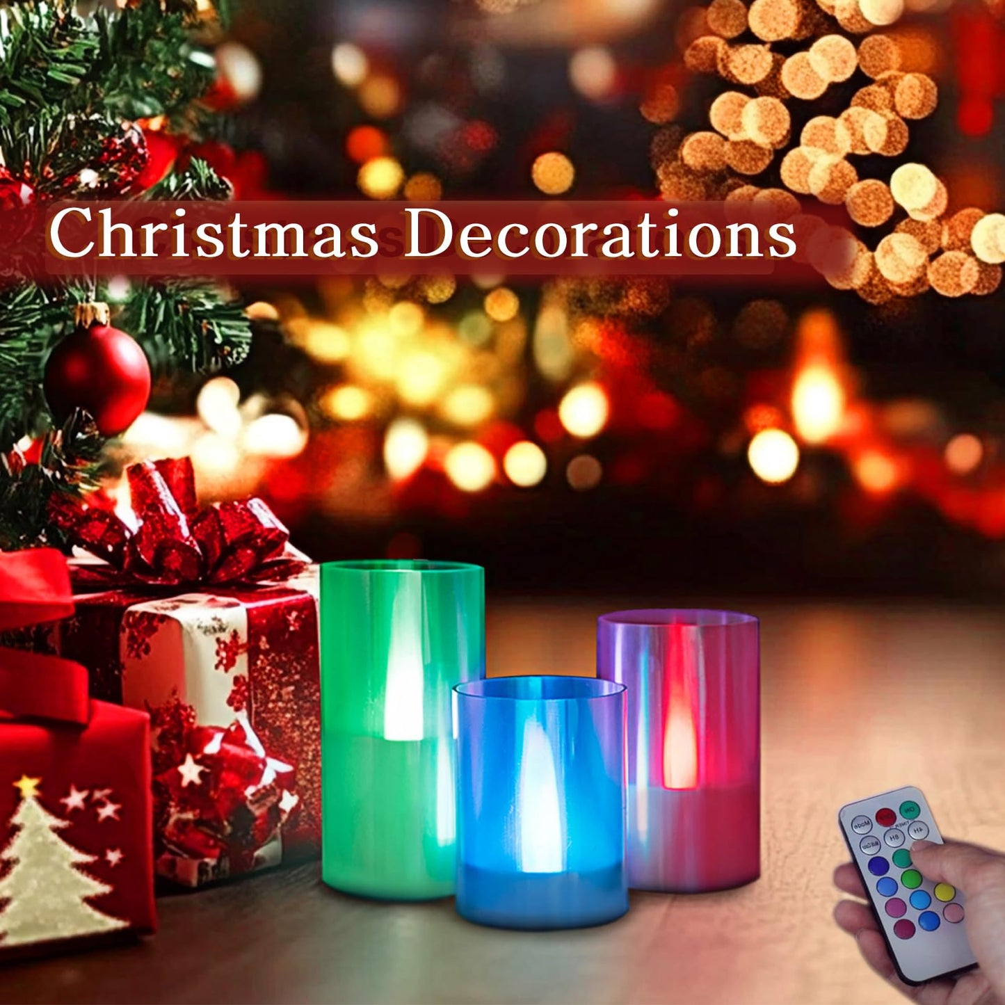 LANKER Flameless Candles with Remote Control and Timer, Battery Operated LED Pillar Candles, Romantic Light, Set of 3 (Multi-Color)