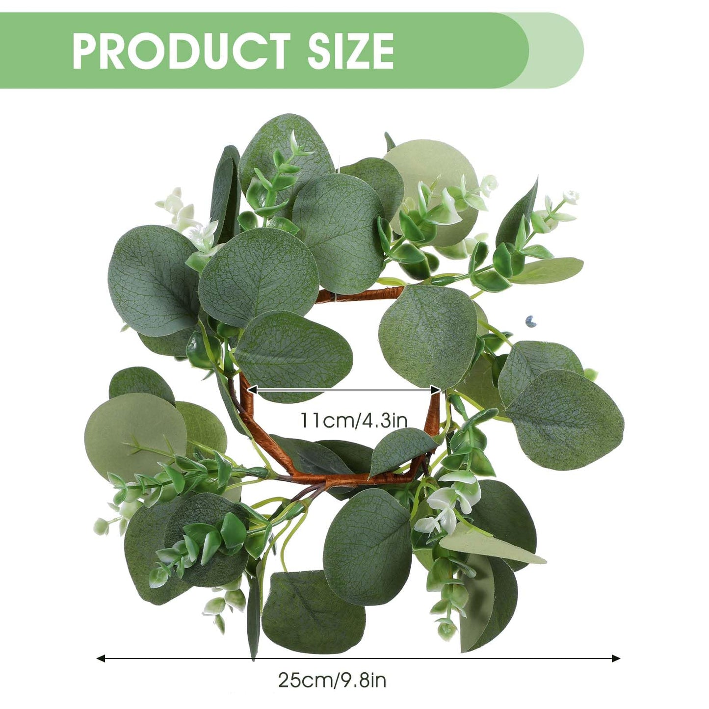 10 Pcs Candle Rings Eucalyptus Wreath, 9.8 Inch Green Artificial Eucalyptus Leaves Wreaths Candle Wreath Rings for Wedding Home Door Window Wall Tabletop Indoor Wreaths Decorating
