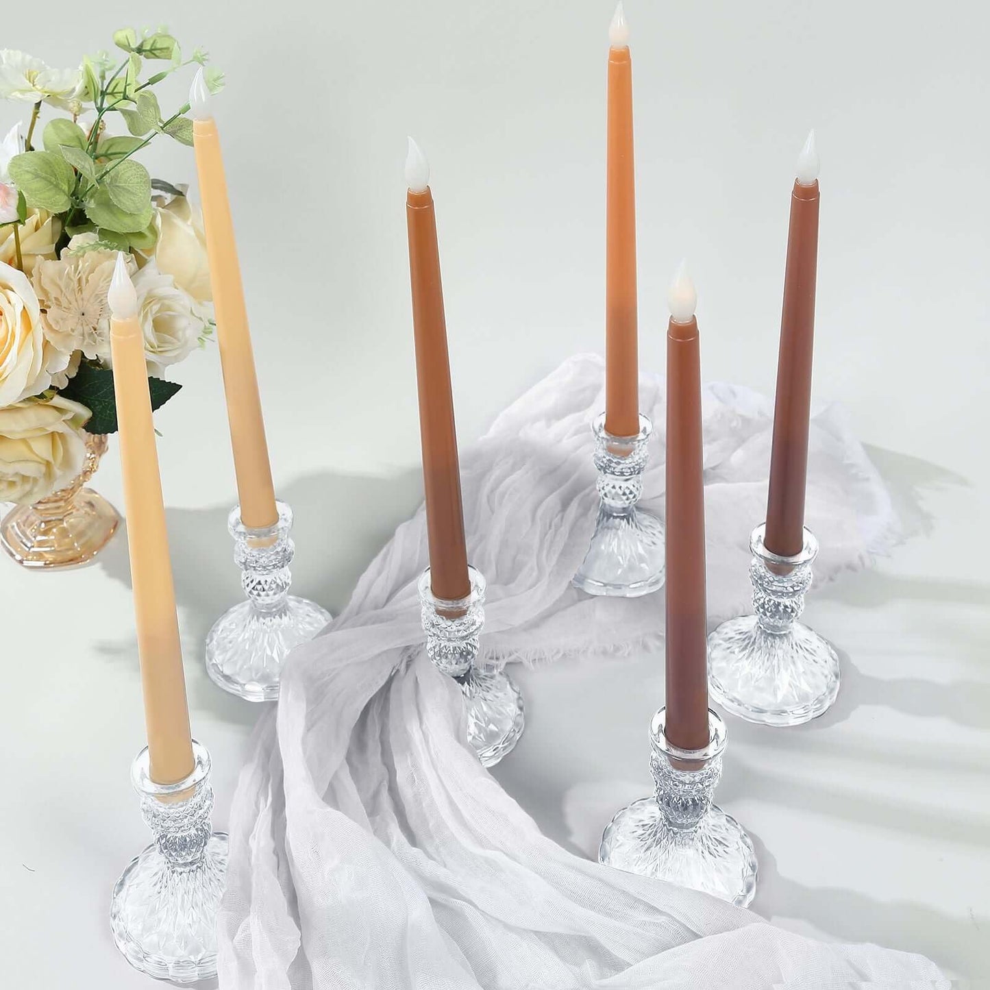 Efavormart 8 Pack Mixed Natural Flameless LED Taper Candles, 11" Flickering Battery Operated Candles for Elegant Wedding Reception & Home Ambiance
