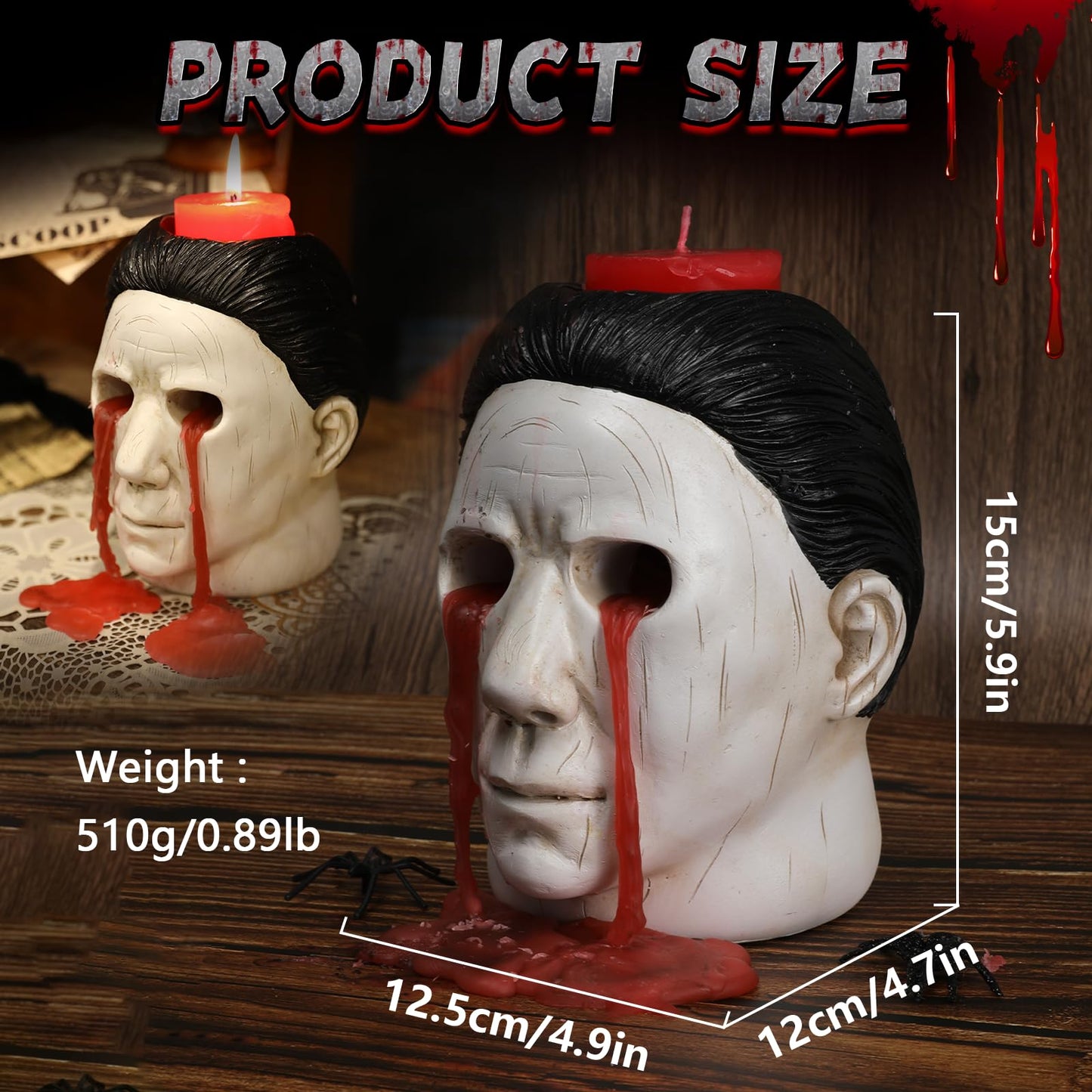 Michael Candle Holder, Candle Holder Statue with Bleeding Eyes Decor Halloween Horror Holder Decorations Party Candlestick Merchandise