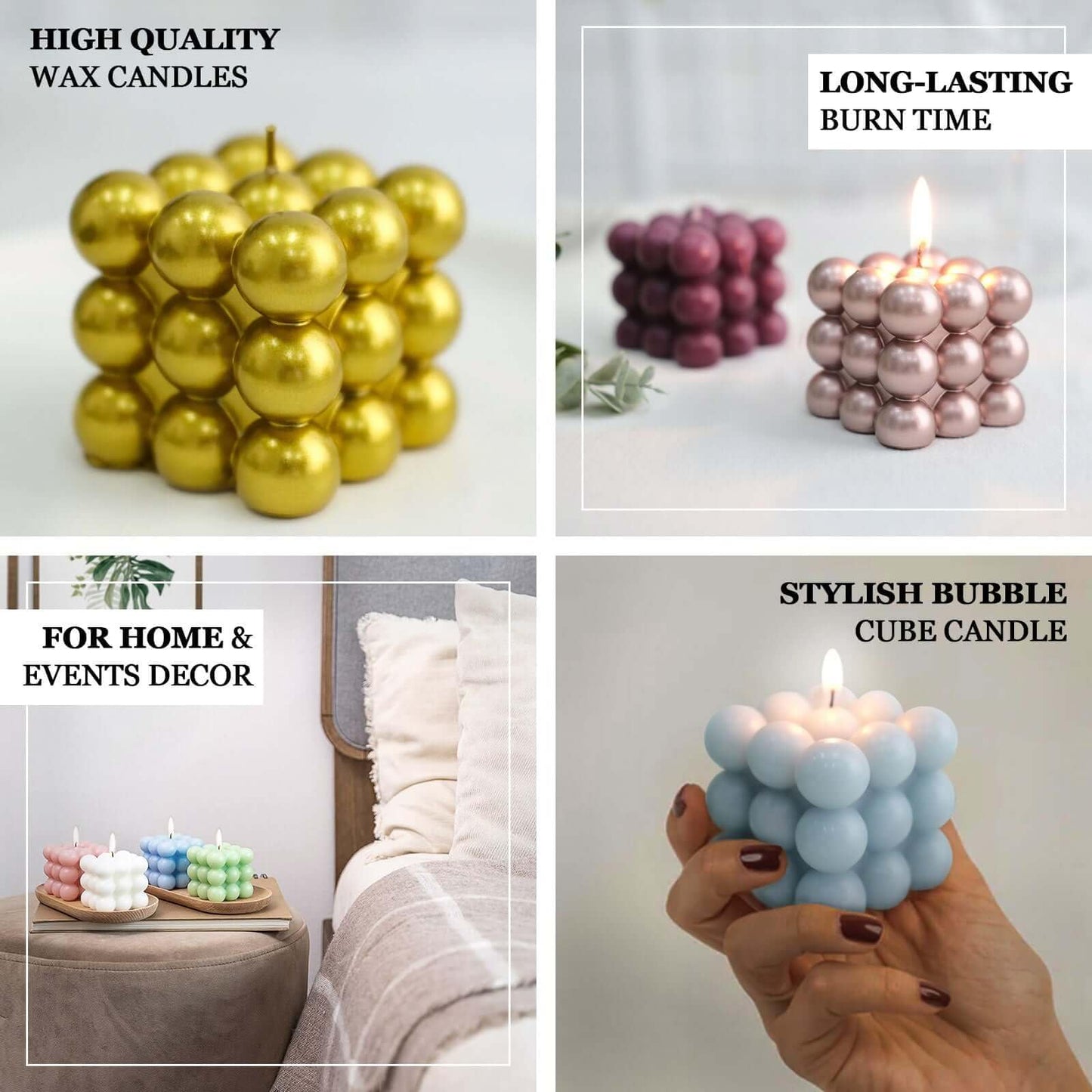 Efavormart 2 Pack Sage Green 2" Bubble Cube Paraffin Wax Candles, Unscented Rubik's Cube Aesthetic Decorative Pillar Candles