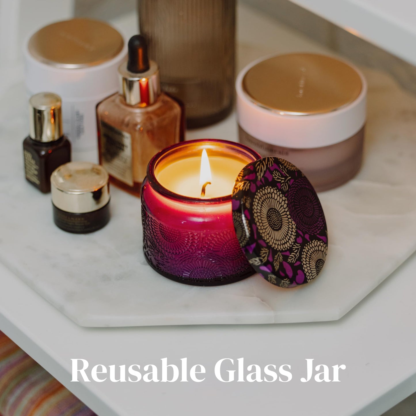 ADELEGOURDAIN Aromatherapy Scented Gift Set - 4 Soy Wax Candles & 2 Fragrance Sachets - Calming Jasmine, Bergamot, Berry & Breeze Scents in Glass Jars - Home, Bath & Relaxation Mother's Day Presents