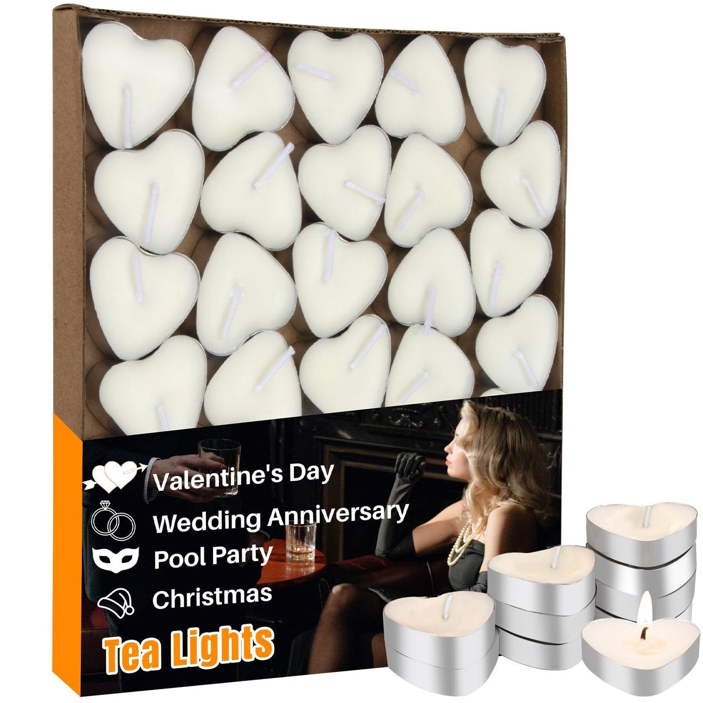 MAQIHAN Tea Lights Candles - 30 Pcs Heart Shaped Unscented Soy Tealight Candles, Smokeless White Tea Light Candles for Weddings, Romantic Dinners, Home Decor