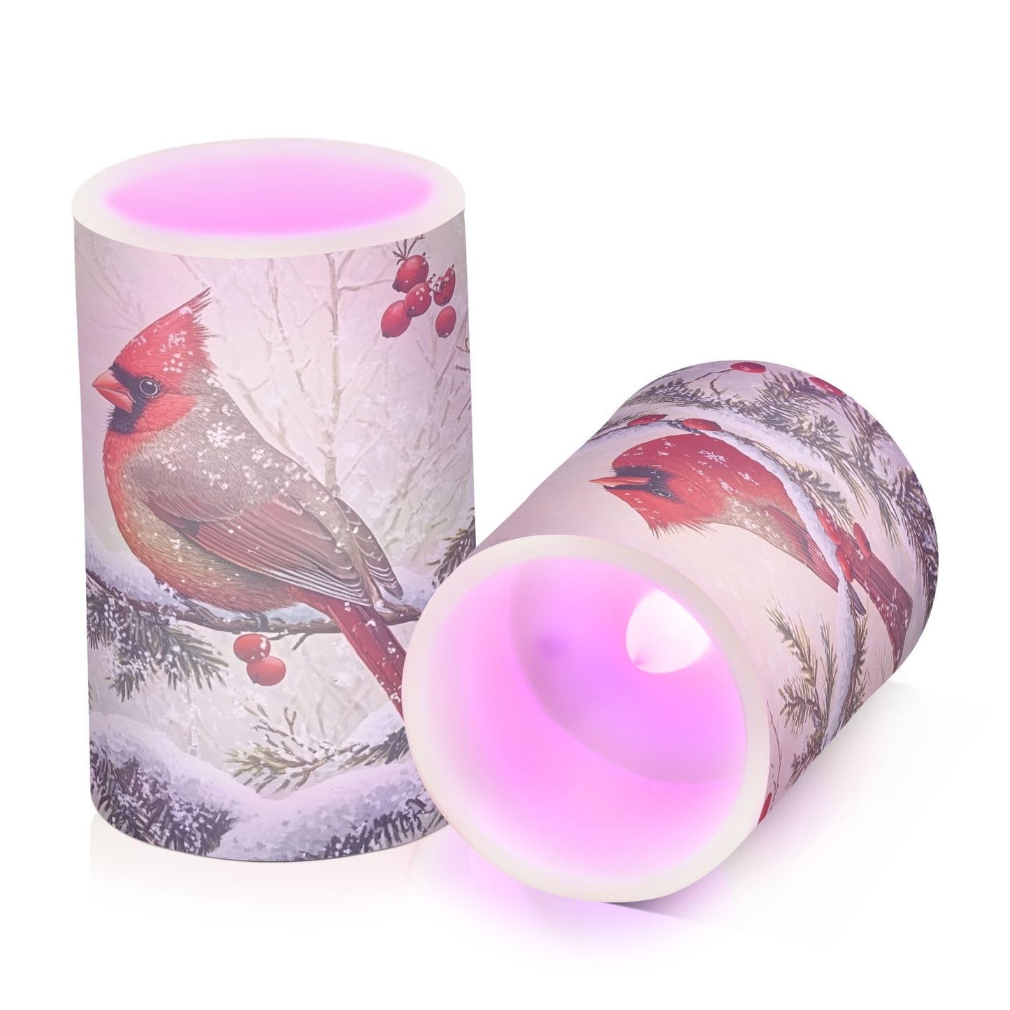 ALAZA Red Cardinals Birds Snowflake Branches Berries Winter Flameless Candles Flickering LED Candles with Remote Timer Battery Operated Pillar Candles Set of 2 for Dinner Holiday Decor