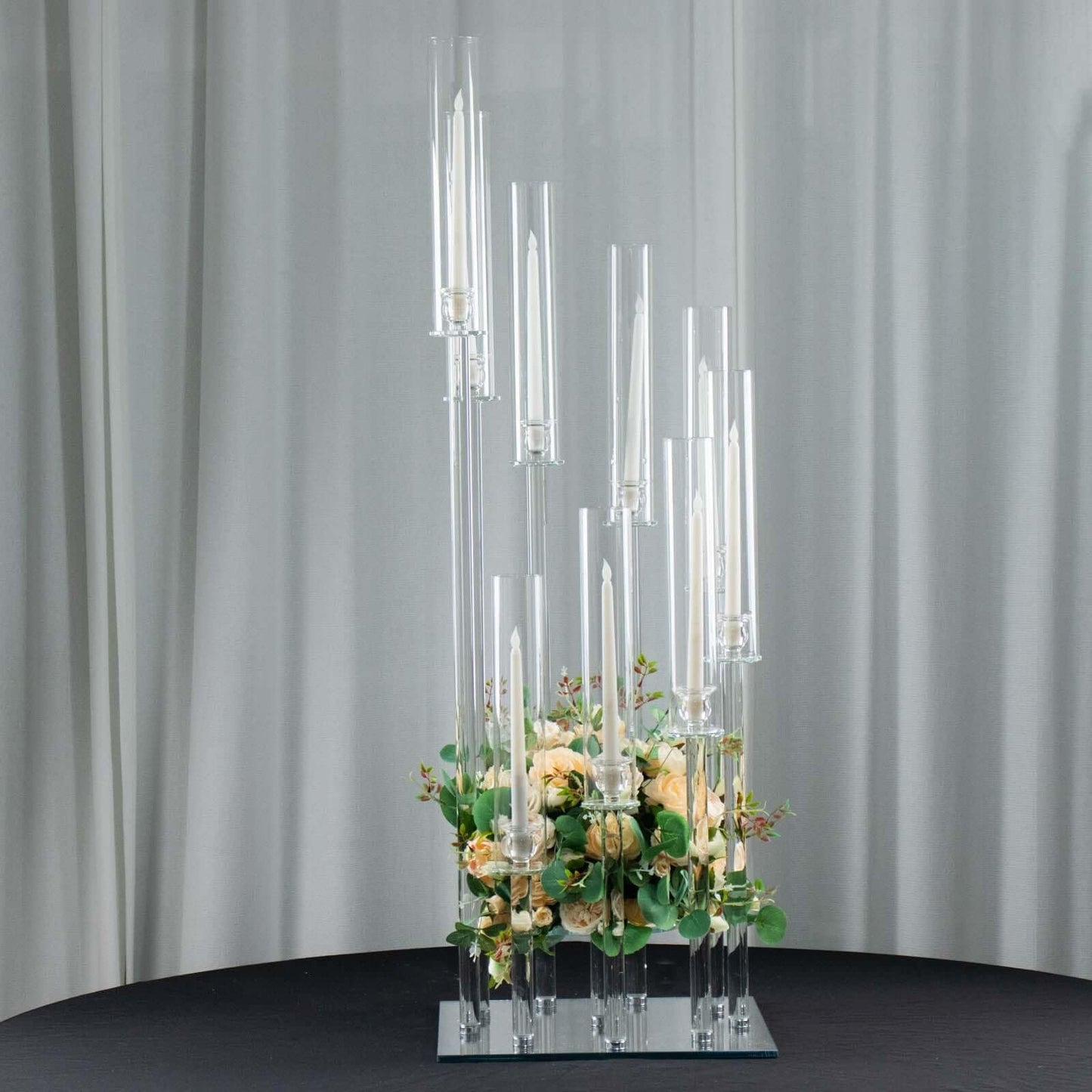 Efavormart 48" Crystal 9-Arm Cluster Glass Candelabra Floral Pedestal Stand, Square Hurricane Taper Candle Holder Stand