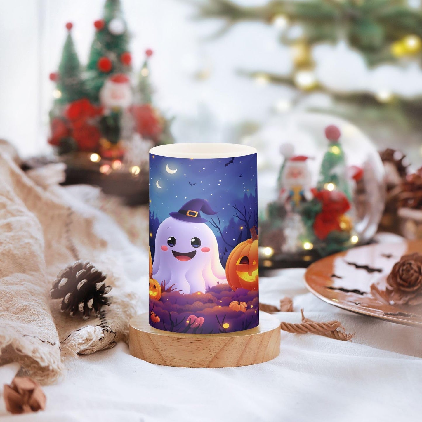 BOENLE Flickering Flameless Candles, Halloween Ghosts Pumpkins LED Candles with Remote Timer, Set of 2 Battery Operated Candle for Valentine Wedding Birthday