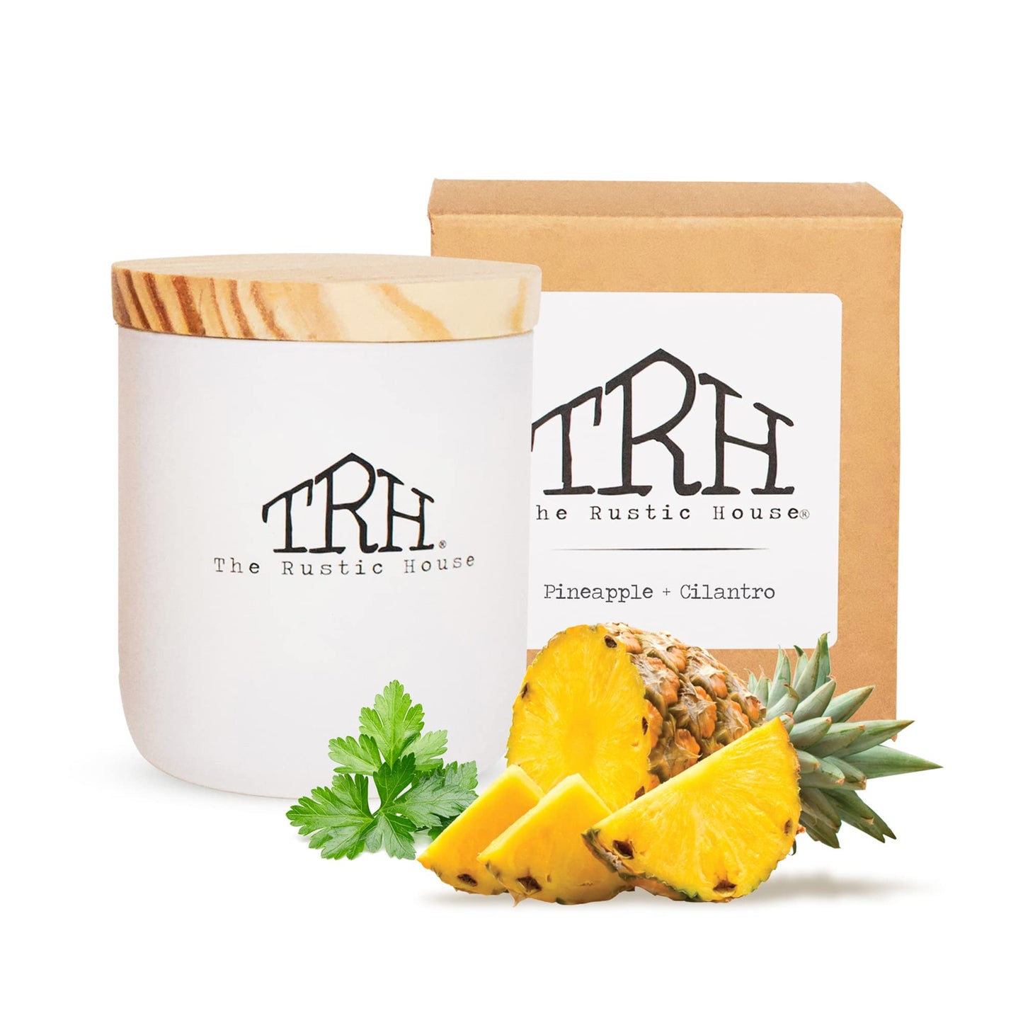 The Rustic House, Soy Candle, Pineapple + Cilantro - Long Burning, Non-Toxic, Wood Lid, Aesthetic Glass Jar