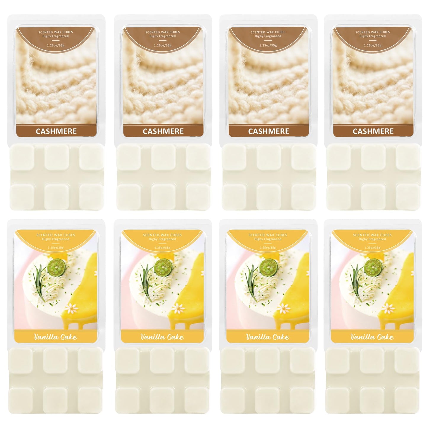 SCENTORINI Wax Melts, Wax Cubes Strong Scent, Summer Scents, 4 Cashmere & 4 Vanilla Cake Scented Wax Melts for Warmer, Home Fragrances