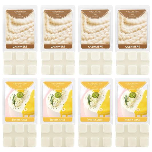 SCENTORINI Wax Melts, Wax Cubes Strong Scent, Summer Scents, 4 Cashmere & 4 Vanilla Cake Scented Wax Melts for Warmer, Home Fragrances