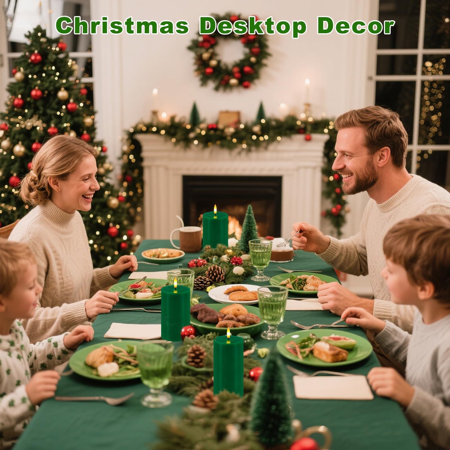 Green Flameless Candles, Set of 2 7"x3" Flickering LED Candles with Remote & Timer, Dimmable Electric Pillar Candles Battery Operated, Candles Light for Home St. Patrick's Christmas Decor (Green)