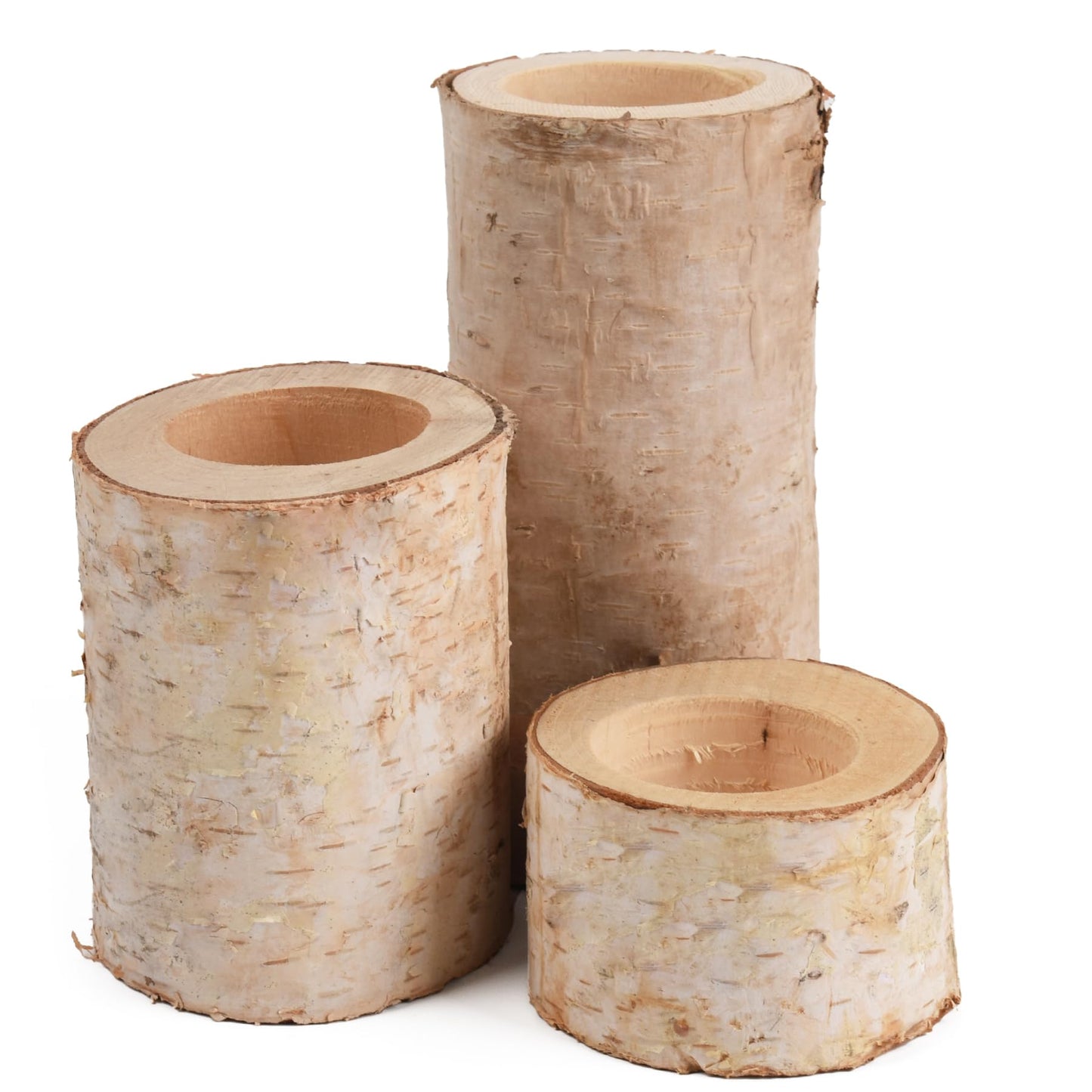Hagao Birch Wooden Tea Light Candle Holders, Personalized Votive Tealight Holder for Wedding Party Birthday Holiday Set of 3 (2",4",6")