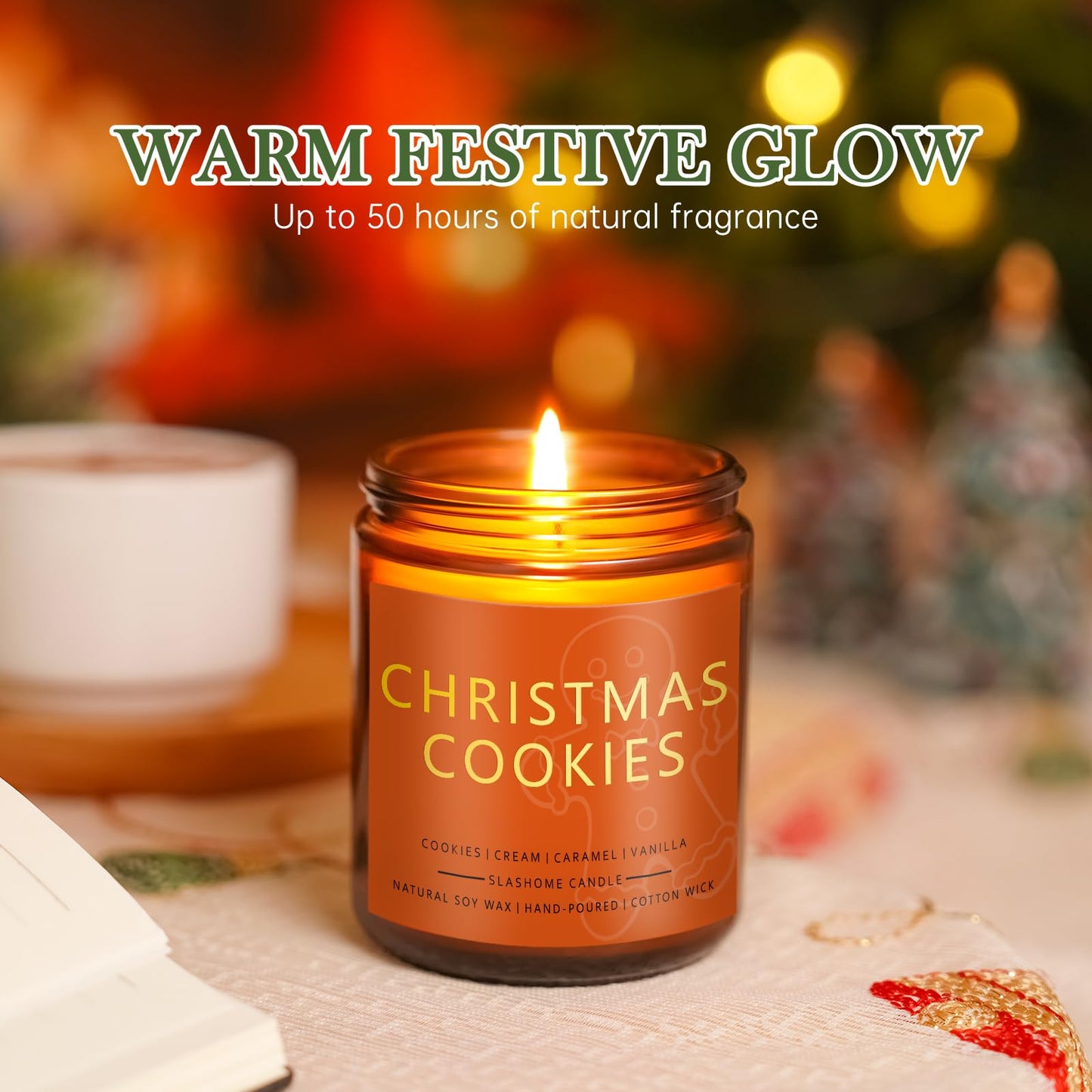 Christmas Candle Gift Set, 4 Pack 7 oz Soy Scented Candles for Home, Holiday & Birthday Gift for Women & Men, Includes Christmas Tree, Cookies, Spices & Apple Cider, Winter Holiday Home Decor