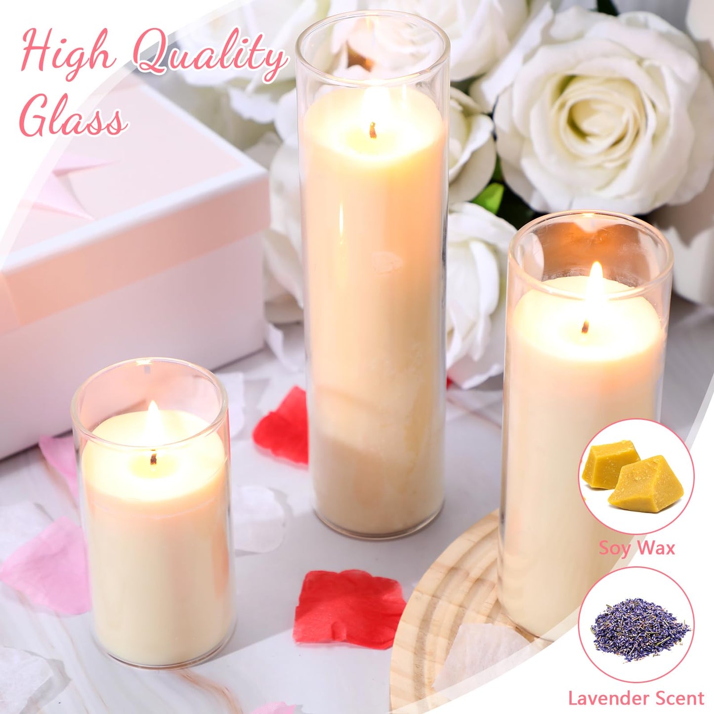 6 Pcs White Devotional Candles in Glass 2 x 8 Inches Catholic Soy Wax Votive Prayer Long Burning Religious Candles for Wedding Sanctuary Vigils Blessing Church Meditation