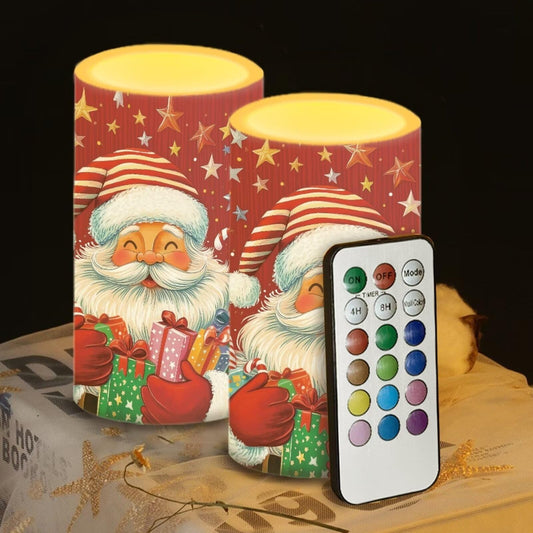 Luarisgur Red LED Candles with Remote Flickering Flameless Candles Santa Claus Stars Battery Operated Fake Pillar Candles Christmas Decorations for Bedroom Living Room Dining Room Table Decor