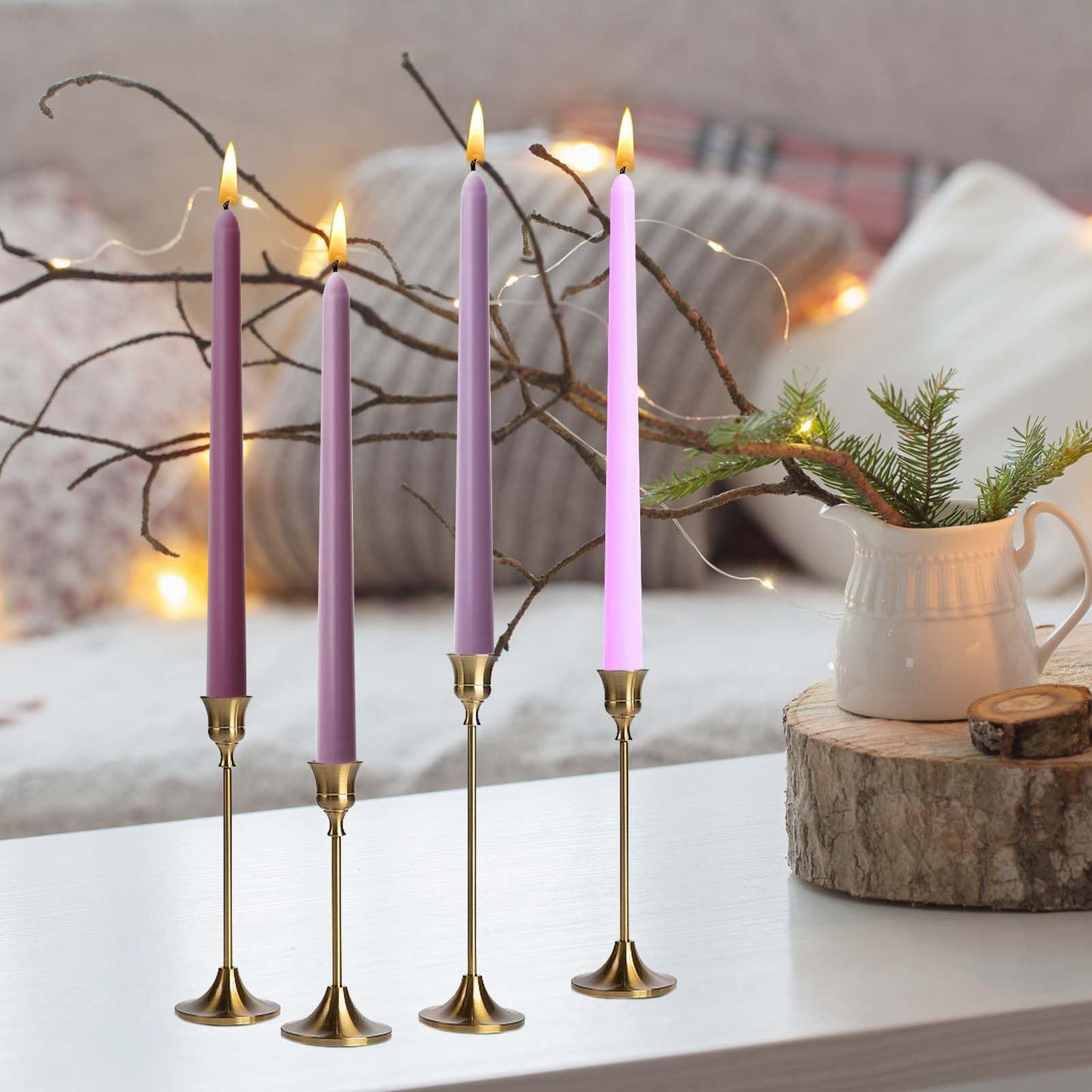 10 inch Purple GradientTaper Candles,Set of 4 Tapered Candle, Tall Candlesticks,Conical Stick Candles,Smokeless,for Home Dinner, Party, Wedding, Halloween, Christmas (Purple Series, 10inch)