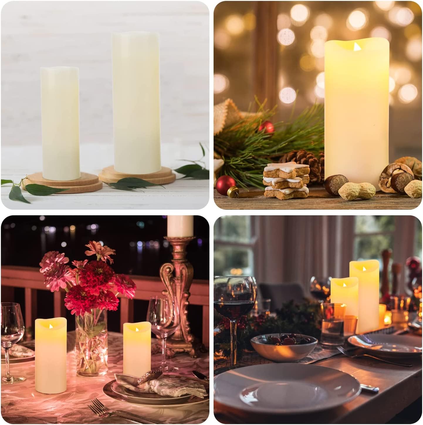 Hanzim Flameless Flickering Battery Operated Candles D2.2''*H4 5" 6" 7" 8" 9" Set of 9 Ivory Real Wax Pillar LED Candles with 10-Key Remote and Cycling 24 Hours Timer (Ivory)