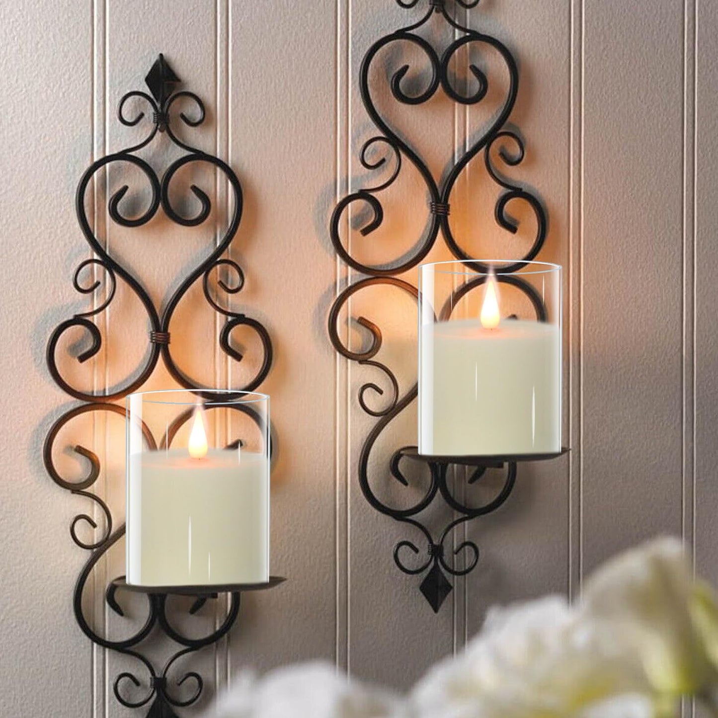 TECHLONG Glass Flameless Candles with Remote Timer, 3D Moving Flame Flickering, Last 600+ Hours Battery Candles, Real Wax LED Votive Candle for Festival Wedding Home Party Decor, 3" x 4"