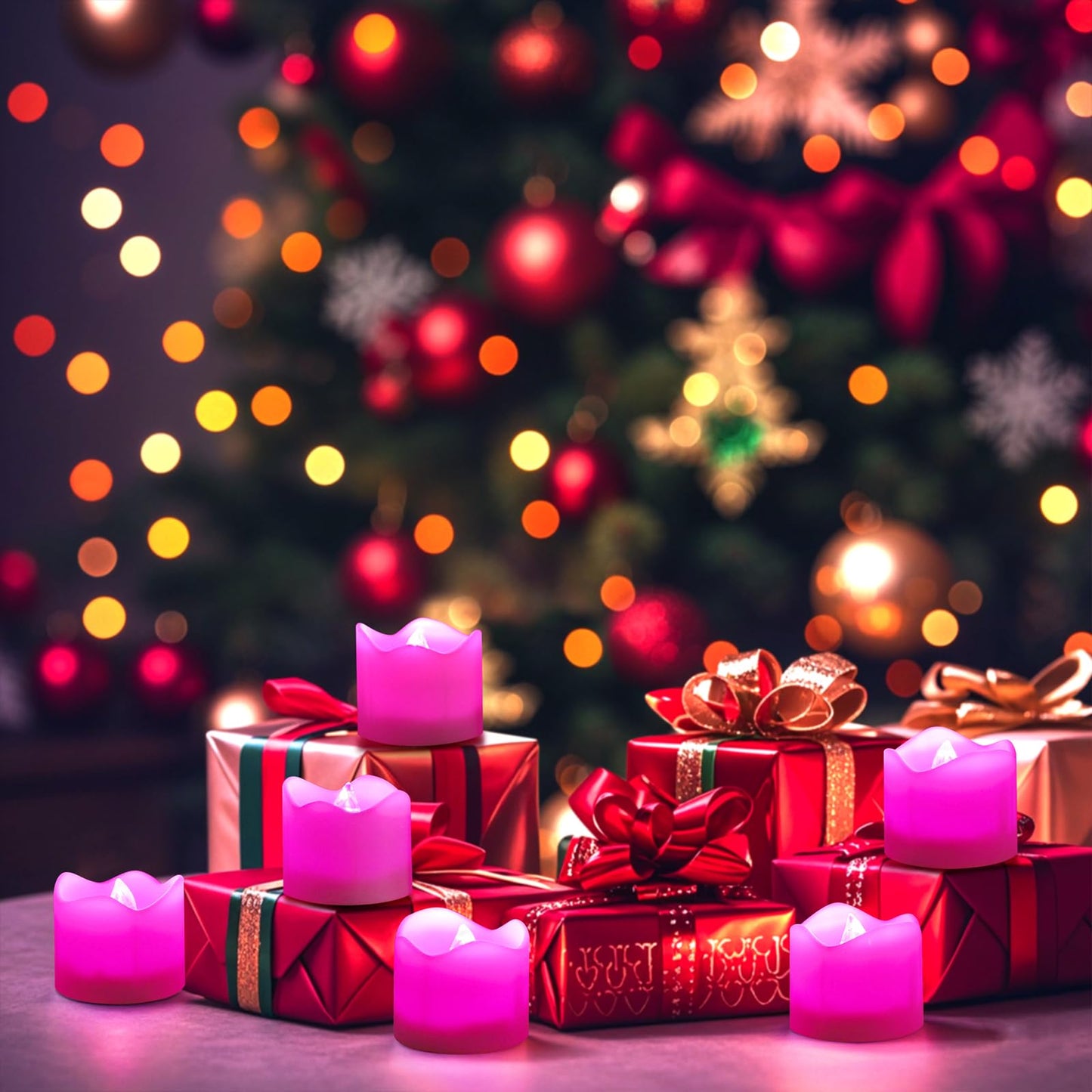 Topstone Remote Control Flameless LED Votive Candles with Timer, CR2450 Battery Powered, Electric Tea Lights for Seasonal and Festival Decoration, Pink Light, 12 pcs