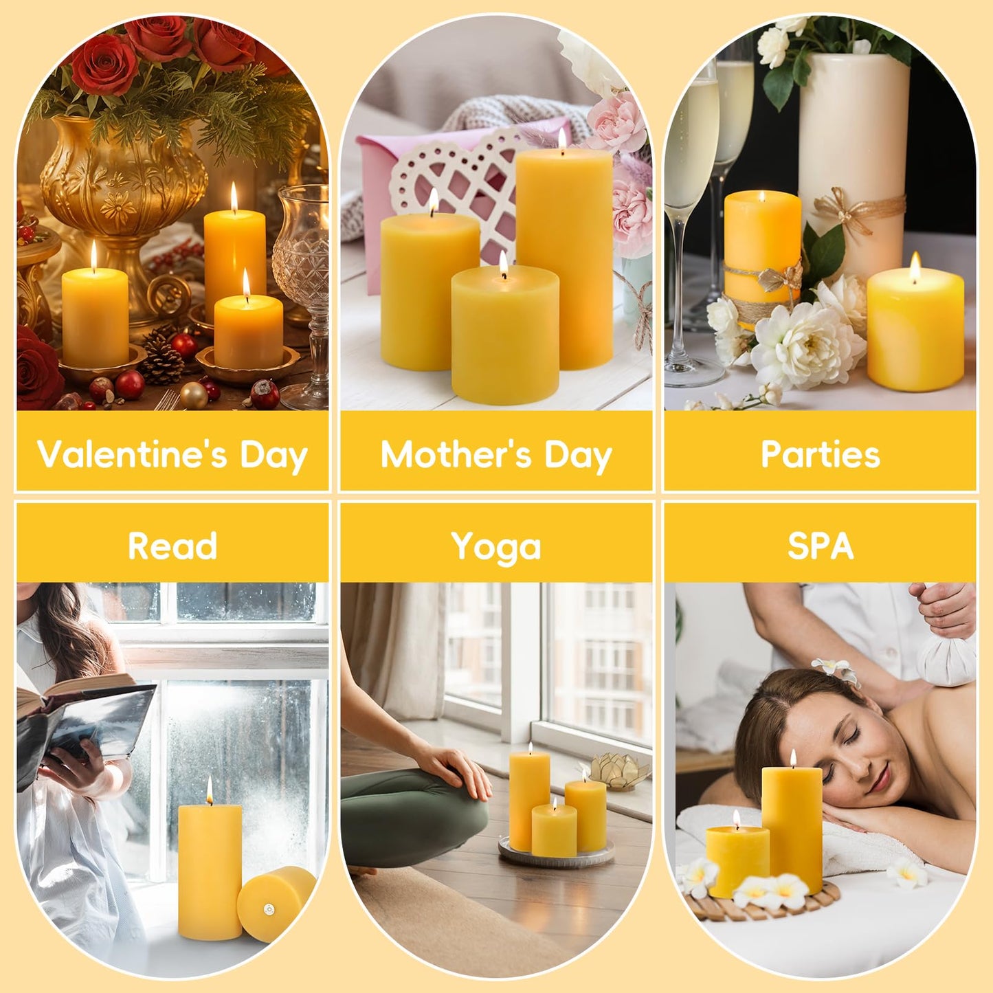 3 Pack Natural Beeswax Pillar Candles-213 Hours Long Burning,Natural Air Purifying Candle,Non-Toxic,Unscented Bees Wax Candle for Dinner Table Centerpieces,Spa,Meditation&Wellness (3x3,3x4,3x6in)