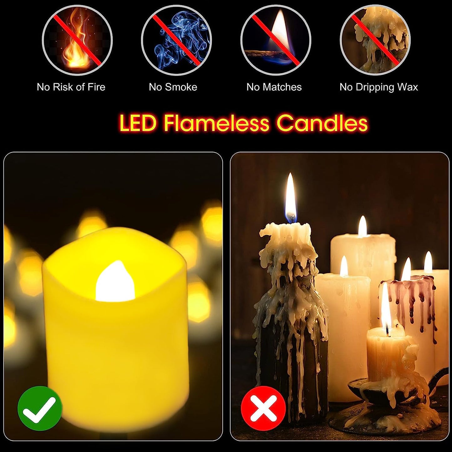 Jialine 12 Pack Flickering Flameless Votive LED Tea Lights Candles, Electric Fake Battery Operated tealights Candles for Halloween,Christmas,Wedding,Party and Holiday Decoration