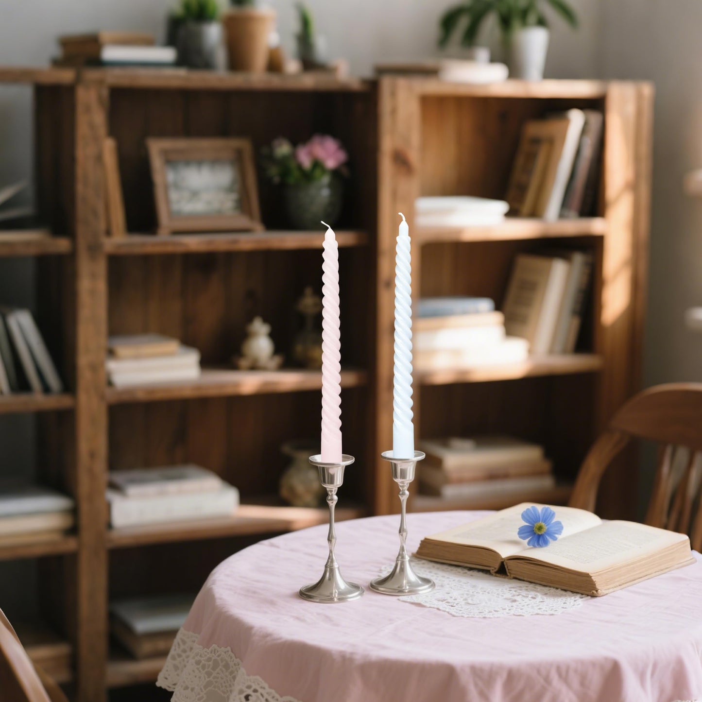 10 Inch 10 Pack Baby Pink and Baby Blue Spiral Taper Candle Set, Unscented Dripless Candlesticks for Dinner Baby Shower Party Brithday Wedding and Home Decoration