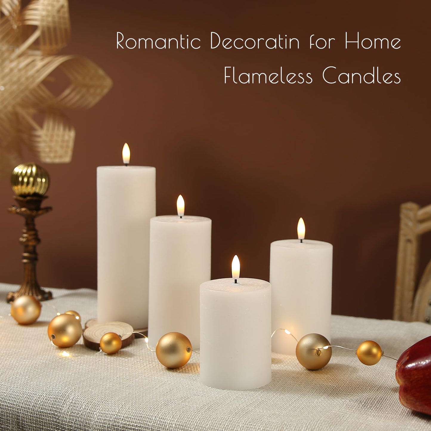LUSHARBOR Flameless Candles, 4 Pack Battery Operated Candles with Remote, Real Wax LED Fake Candles with Timer Flickering for Christmas Wedding Home Party D3 H 5" 6" 7" 9" White