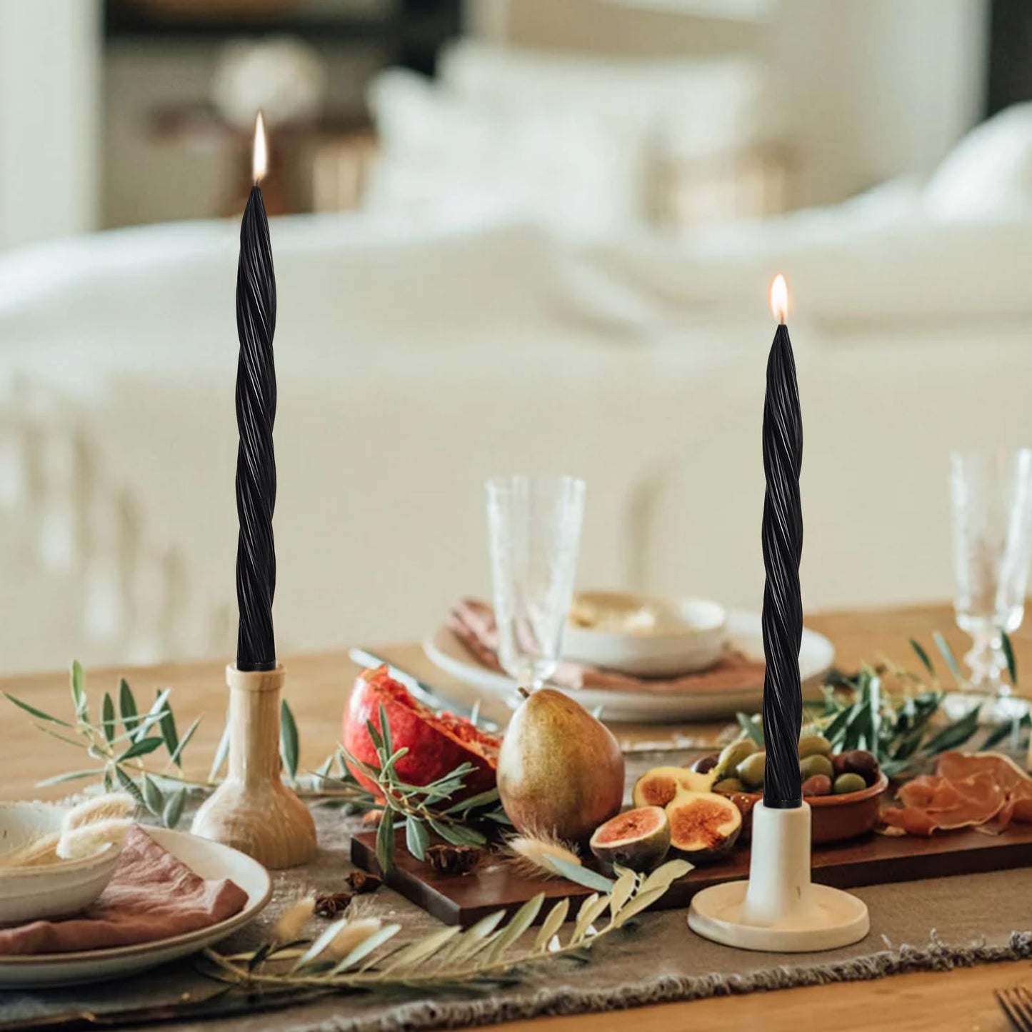 Handmade Unscented Long Spiral Taper Candle Black 10 Inch Smokeless Tall Twisted Candlesticks Elegant Design for Home Weddings Festive Seasons Décor