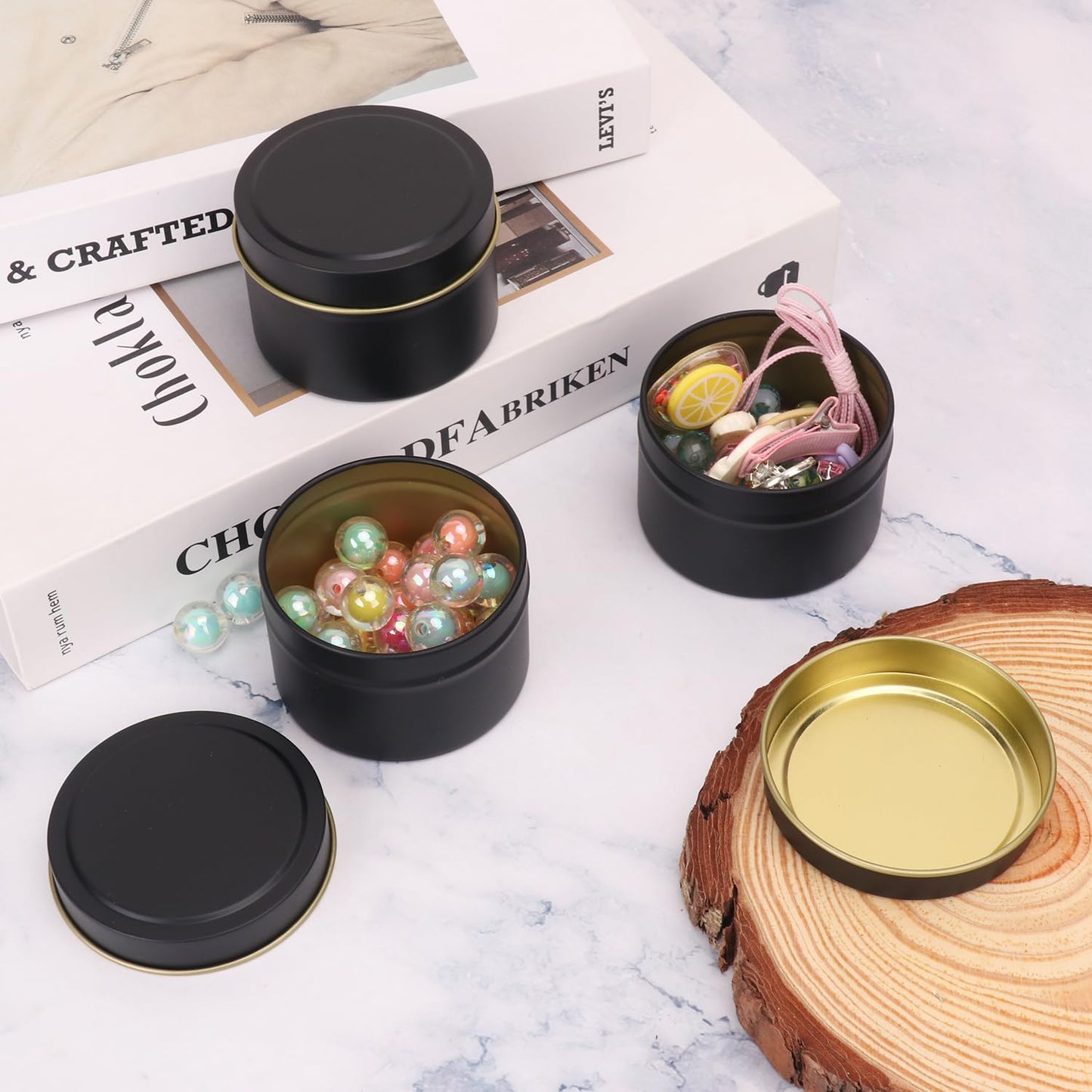 Biugaaufai 48 Pack Black Steel Round Candle Tins with Lids, 4 oz Capacity, Matte Black Finish for DIY Candle Making and Storage