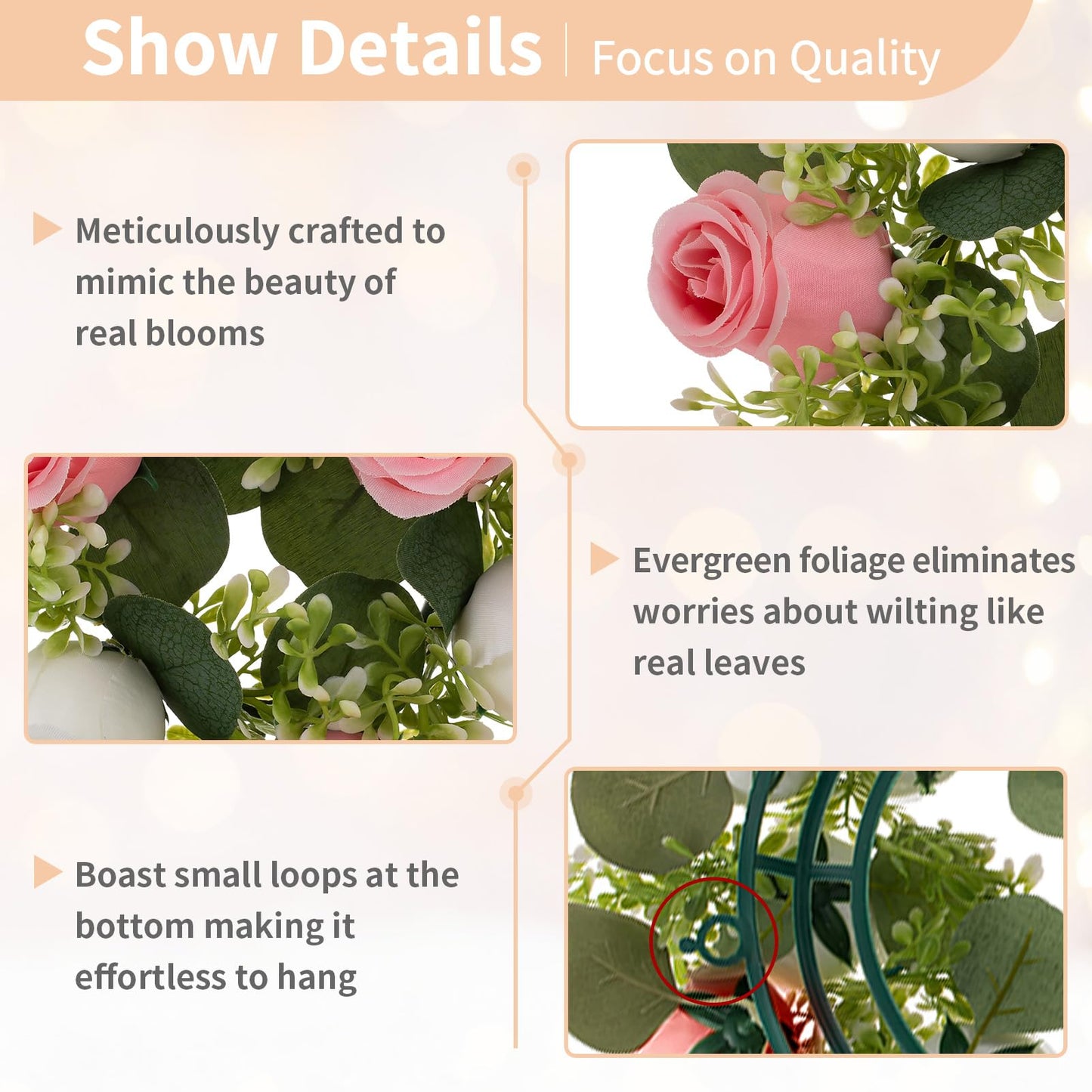 NUPTIO Flower Candle Rings for Centerpieces: 13.4 Inch Artificial Rose Wreath for Wedding Party Christmas - Pink & White Wreaths for Spring Summer Front Door Porch Table Decor 2 Pcs