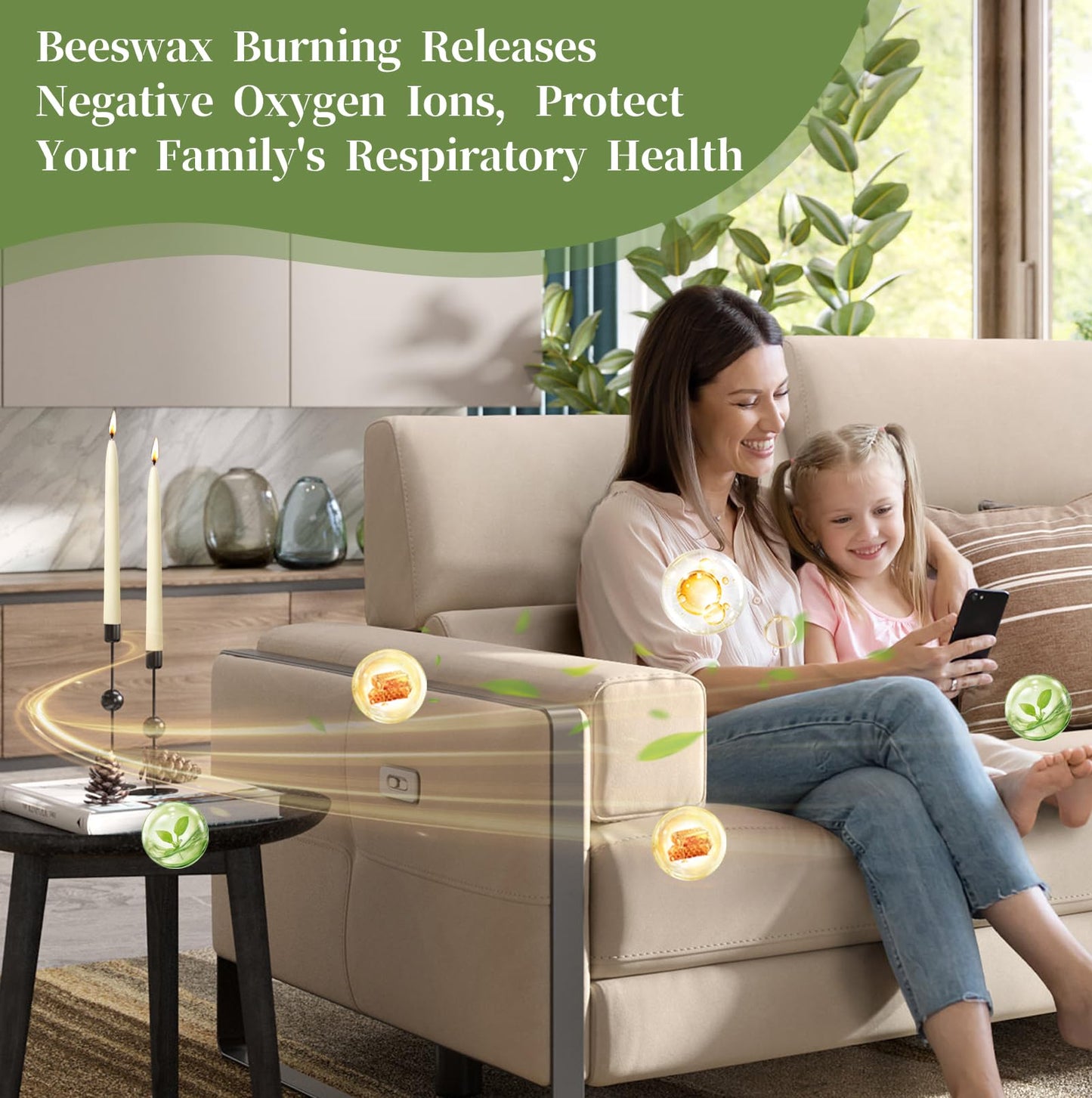 9 in Beeswax Taper Candles,6 Pack Dripless Pure White Beeswax Candle Sticks,10 Hours Long Burning Natural Bees Wax Candles for Home,Unscented Smokeless Tapered Candlesticks for Dinner