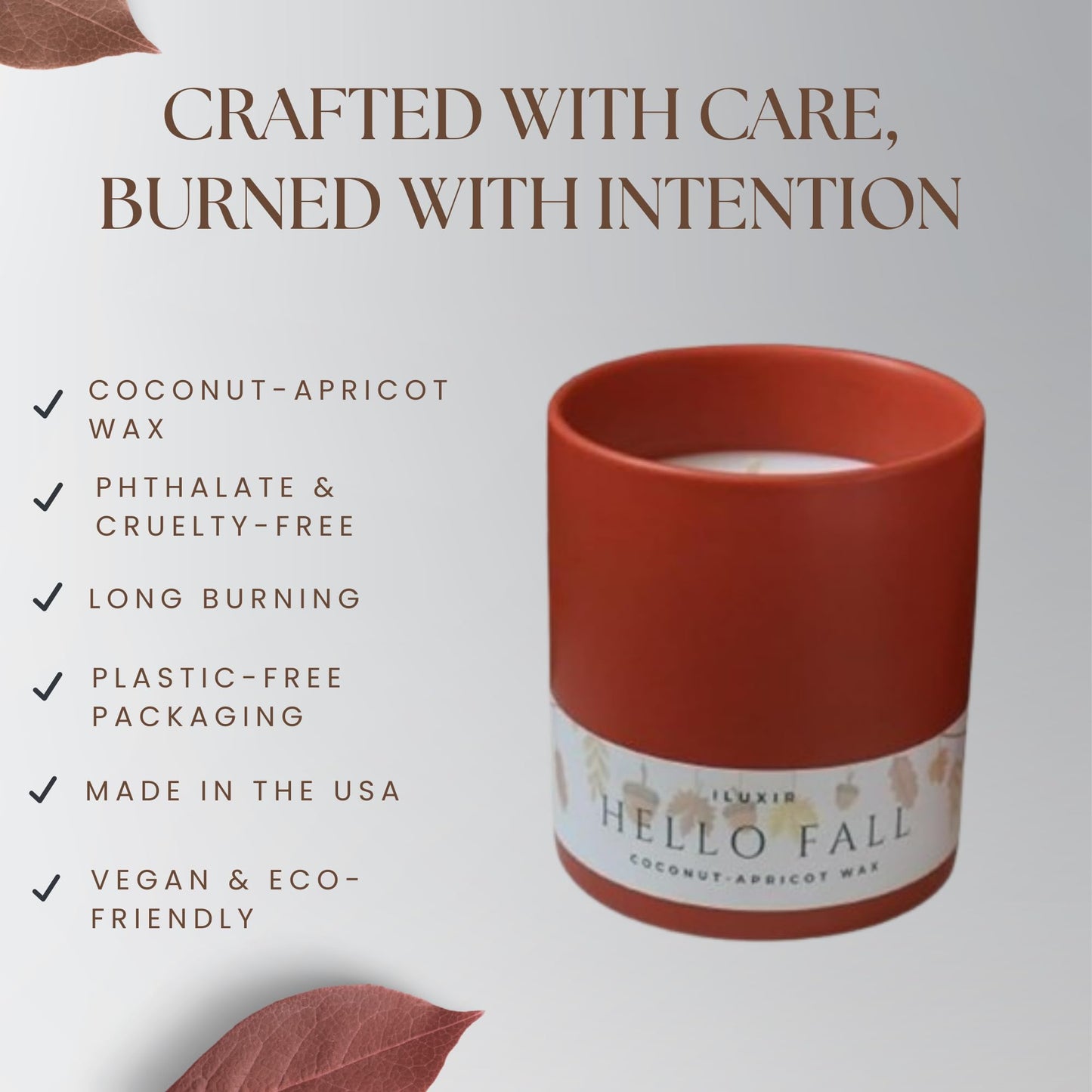 iLUXIR Hello Fall Luxury Candle – Apple Cinnamon, Nutmeg, Clove & Vanilla – Handcrafted Vegan Coconut Wax, Phthalate-Free, Cruelty-Free – Autumn Scented Candle for Home Décor & Gifting (13 oz.)