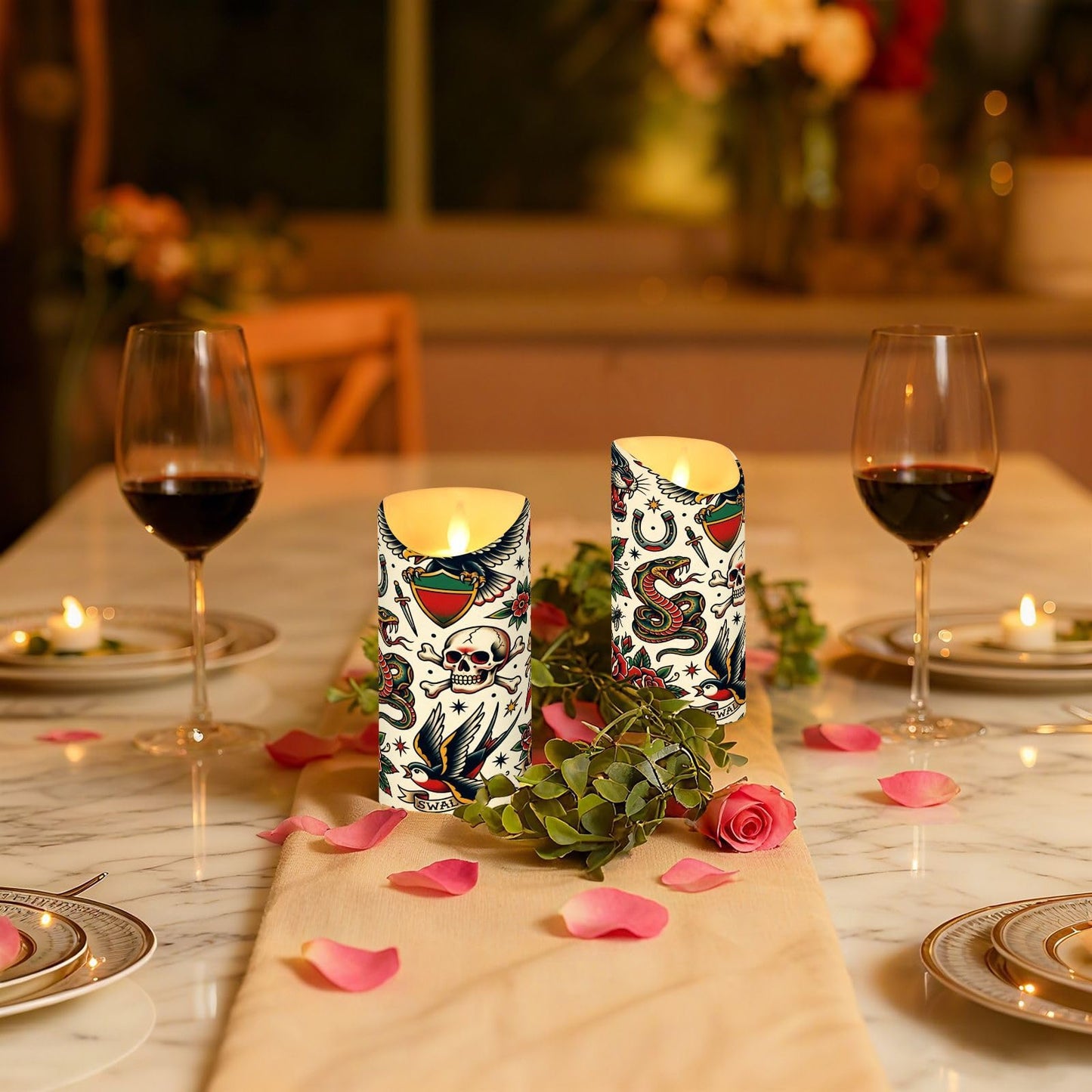 Gravopti Old School 2 Pack Flameless LED Pillar Candles with Remote & Timer, Battery Operated, Flickering Wax Candle for Wedding, Romantic Home & Party Decor
