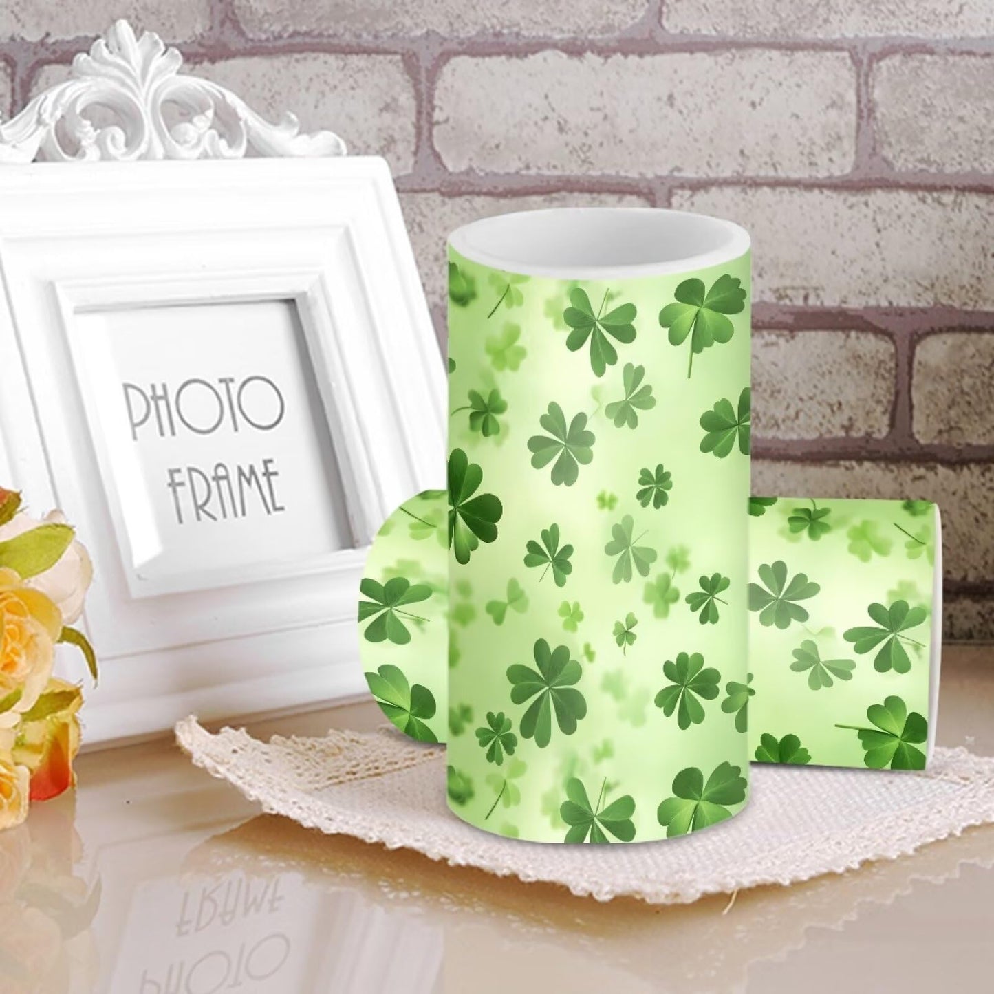 Luarisgur Green Leaves Candles Battery Operated Flameless Candles with Remote Fall Decorations LED Fake Candles for Home Bedroom St Patricks Day Table Decor 3 inch Set of 2