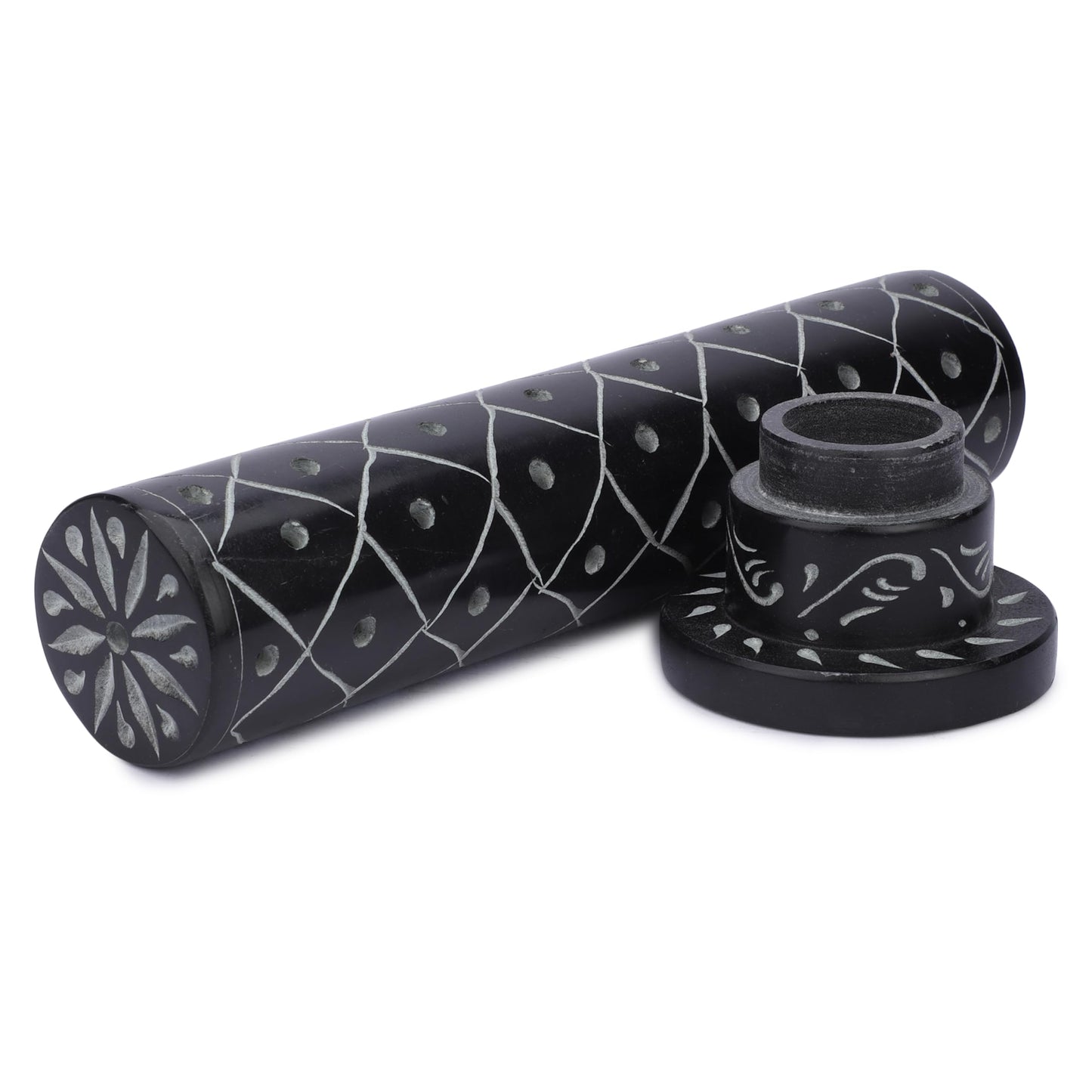 Ajuny Marble Incense Stick Tower Burner Tree of Life Carving Round Tealight Candle Stand Black Incense Stick Holder with Ash Catcher for Yoga Meditation Fragrance Home and Office Décor (10.5 Inch)