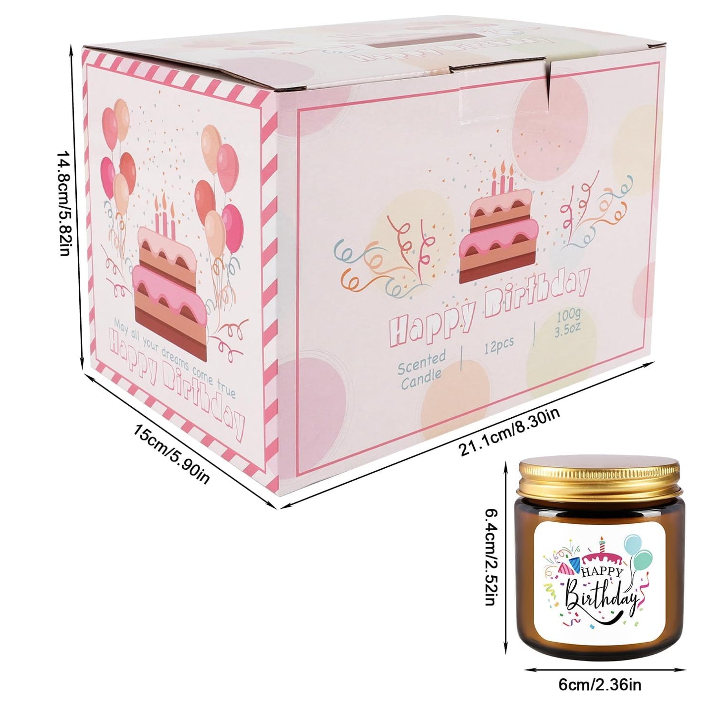 12-Pack Birthday Scented Candles, 3.05 oz Each, Natural Soy Wax, Long-Lasting Romantic Fragrance, Funny Happy Birthday Gift Set, Unique Gifts for Women Men, Gift-Ready