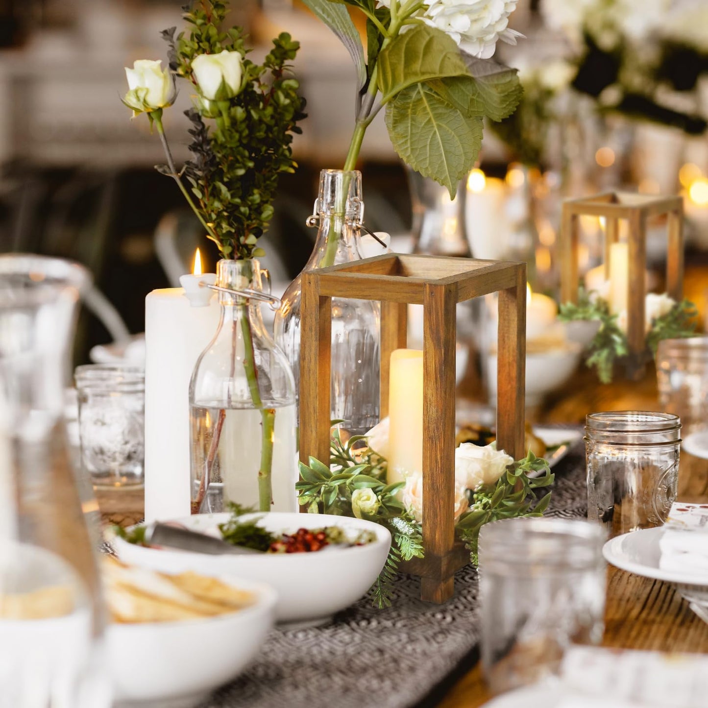 4 Pcs Wooden Lanterns Wedding Centerpiece for Tables, Farmhouse Candle Lantern, Perfect Centerpiece Table Decorations, Candle Holder Decorative for Wedding Party, Table Valentine Decor
