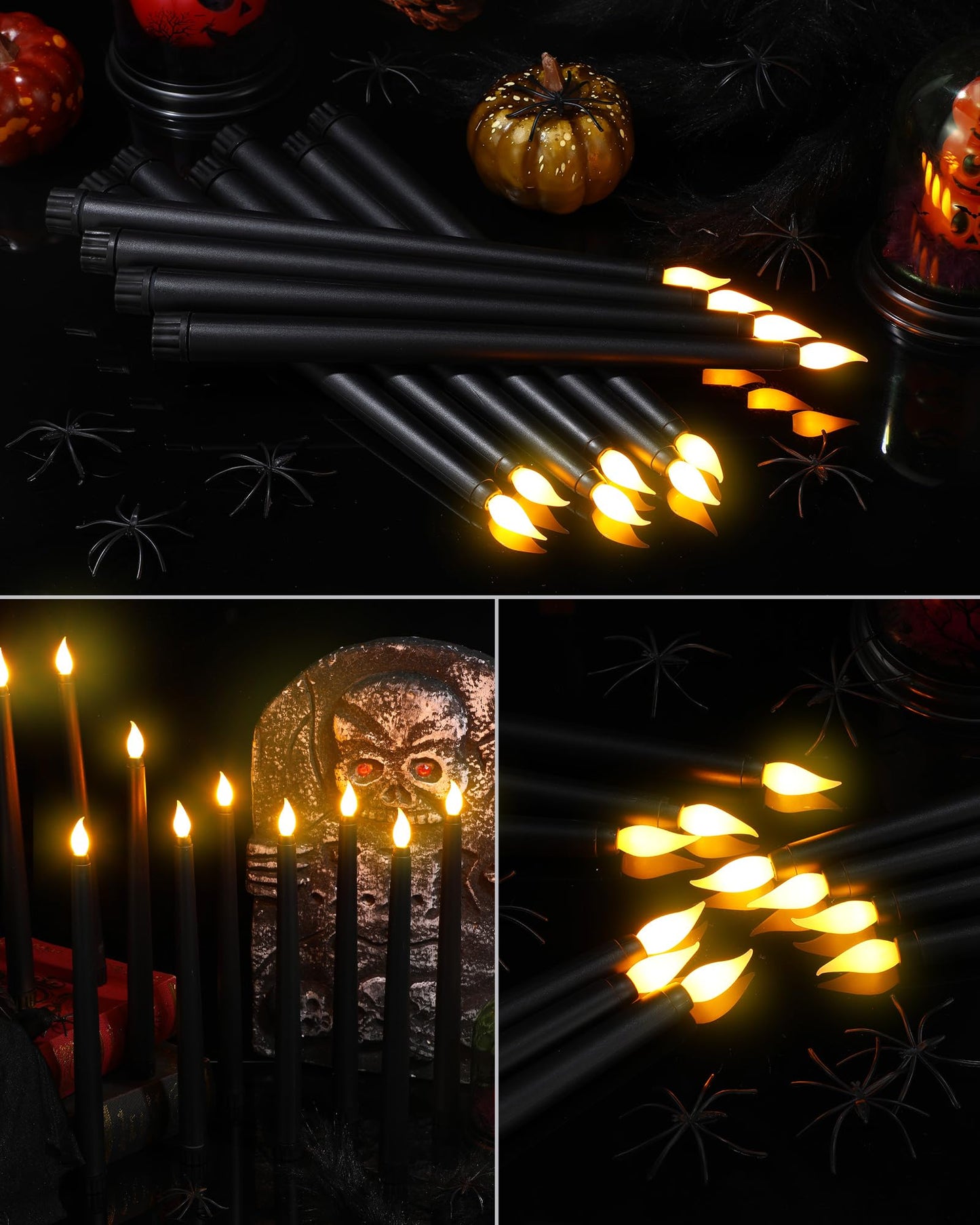 Funtery 48 Pcs Flameless LED Taper Candles Battery Operated Candles Bulk Realistic LED Candlesticks Flickering for Wedding Church Graduation Party Home Decor(Black,Classic Style)