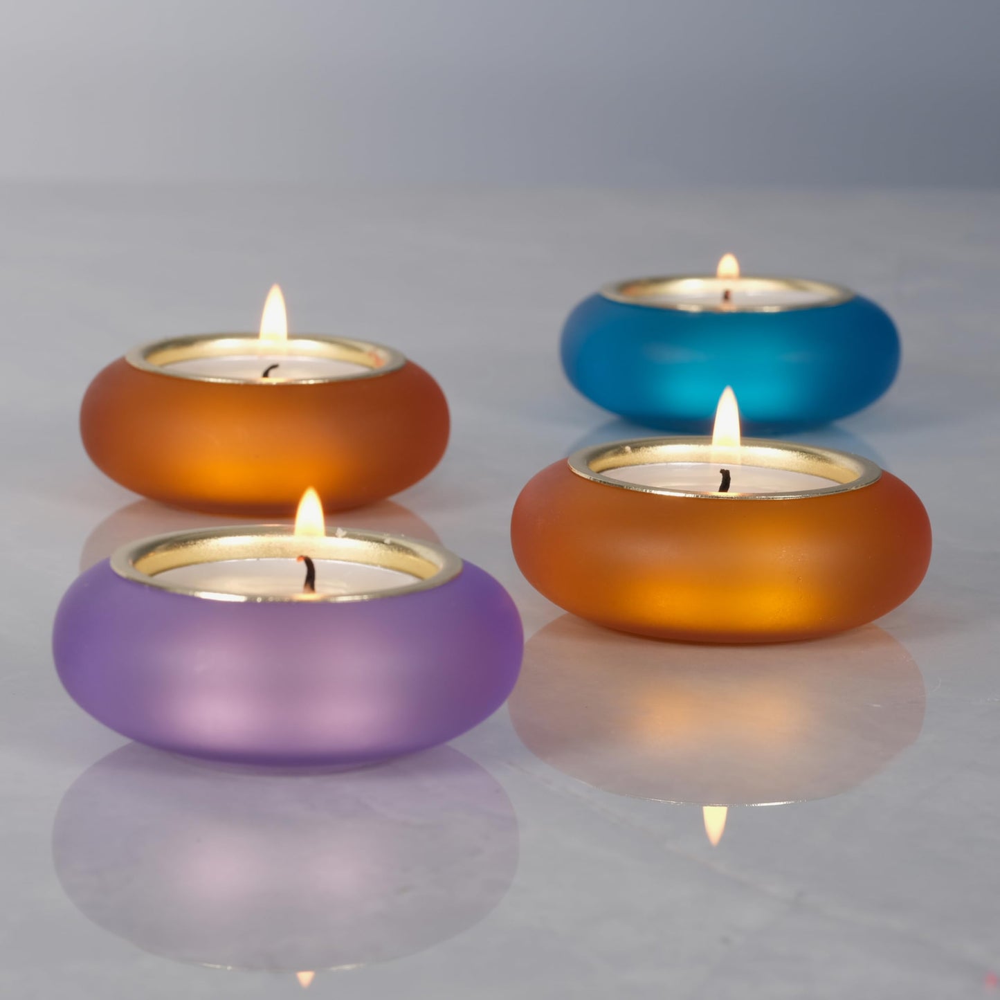 ICNBUYS Handmade Decorative Pebble Tealight Candle Holders Set of 2 - Handcrafted Home Decor Accent for Calming Earthy Aesthetic Orange Matte Finish Resin Diameter 2.6 inches